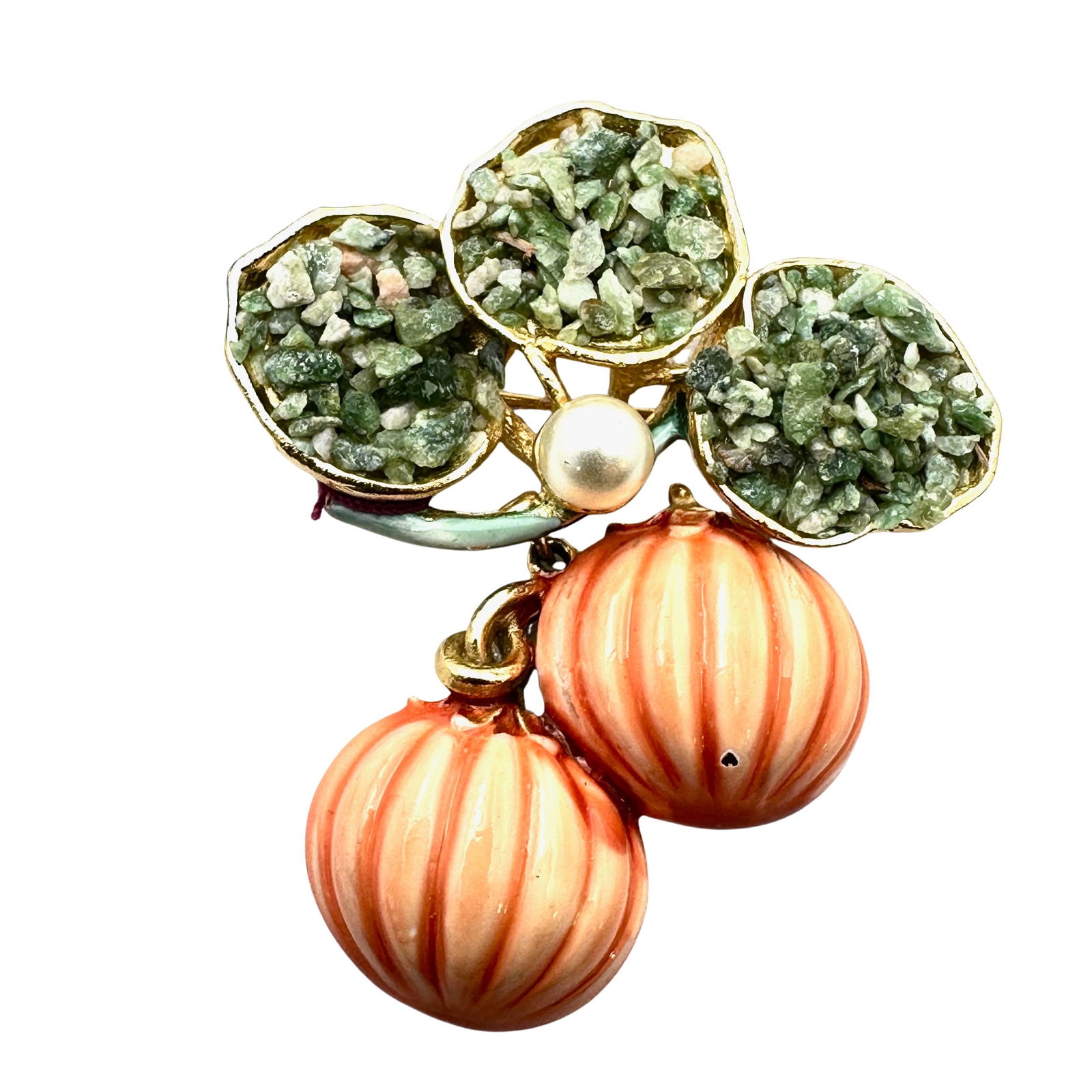 Vintage BSK Jade Chip Enamel Fruit Brooch Pin Gold tone 2 Inch: Vintage BSK Jade Chip Enamel Fruit Brooch Pin Gold tone 2 Inch