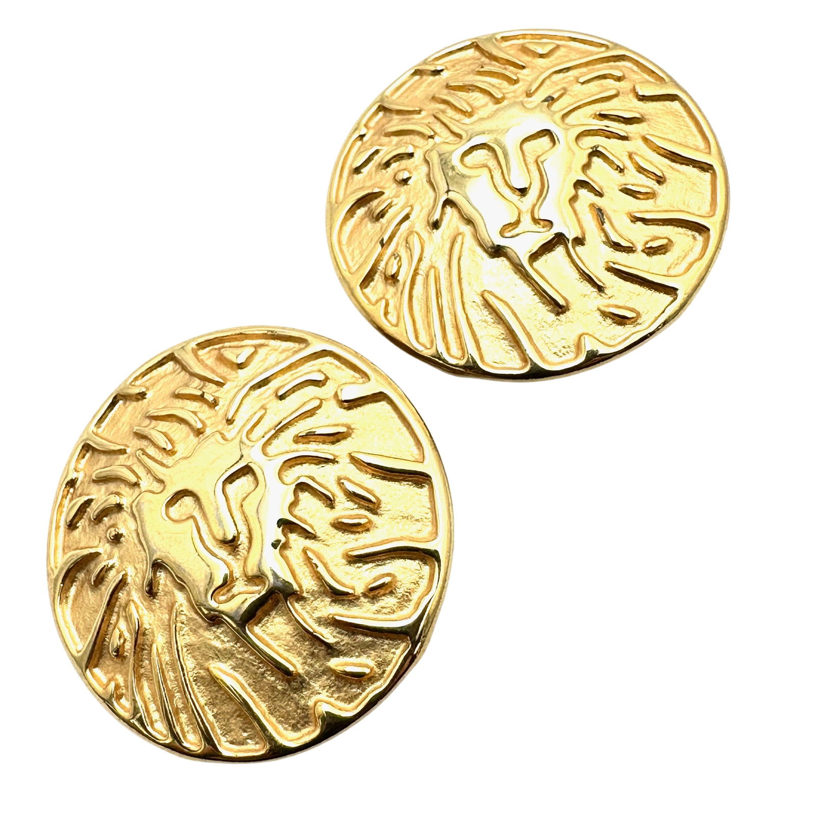 Vintage Unsigned Anne Klein Gold Tone Lion Earrings 1.5 Inch Clip Excellent Condition (1 of 2)