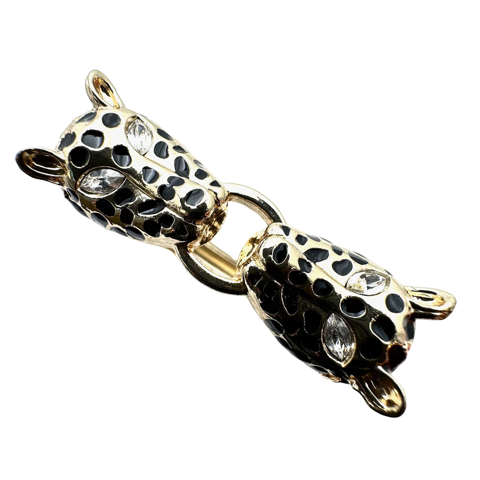 Vintage Panther Green Black Enamel Clear Rhinestone Gold Tone Hinged Bangle Bracelet (1 of 2)