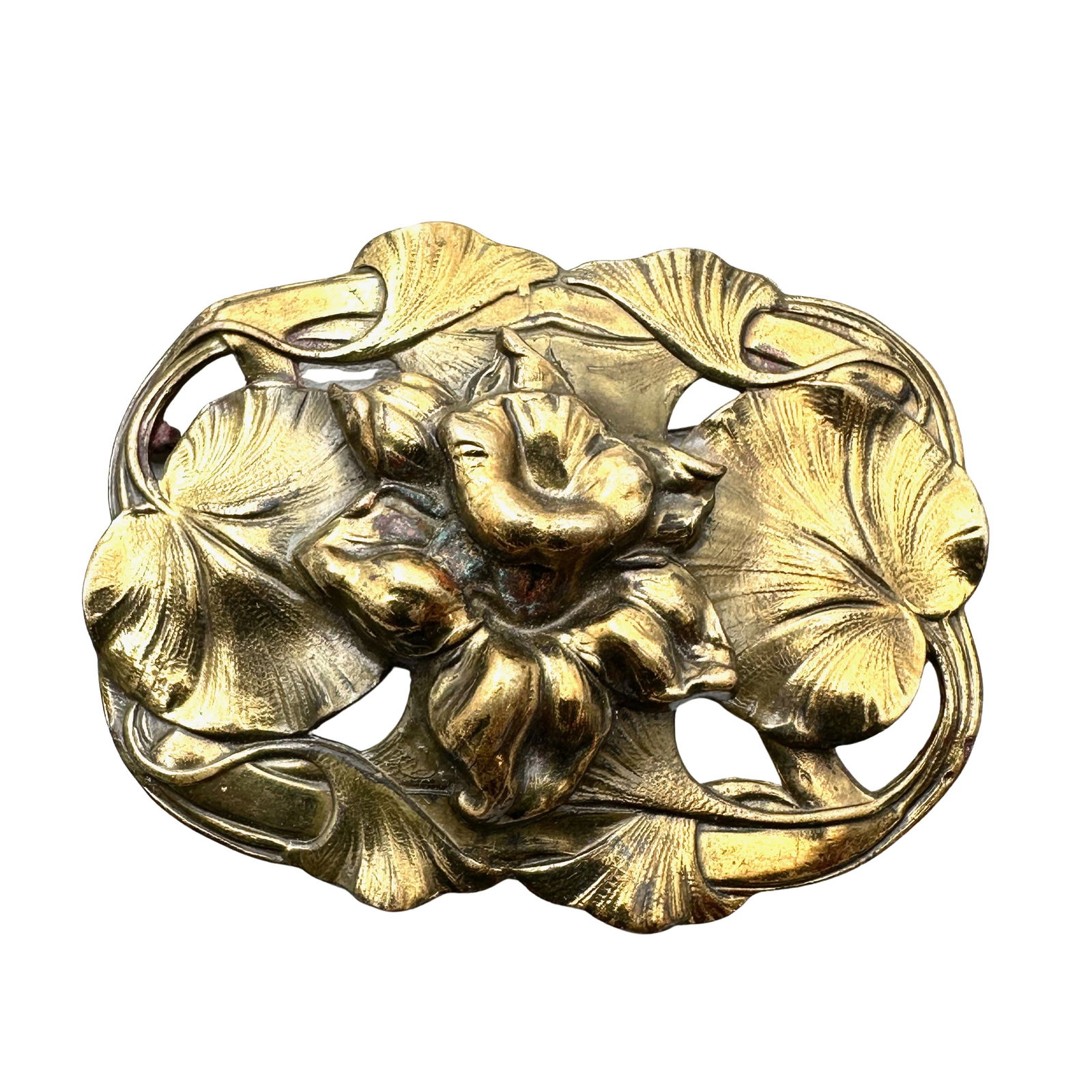 Antique Art Nouveau Antiqued Gold Tone Flower 2.5 Inch Brooch Pin Older C Clasp: Antique Art Nouveau Antiqued Gold Tone Flower 2.5 Inch Brooch Pin Older C Clasp