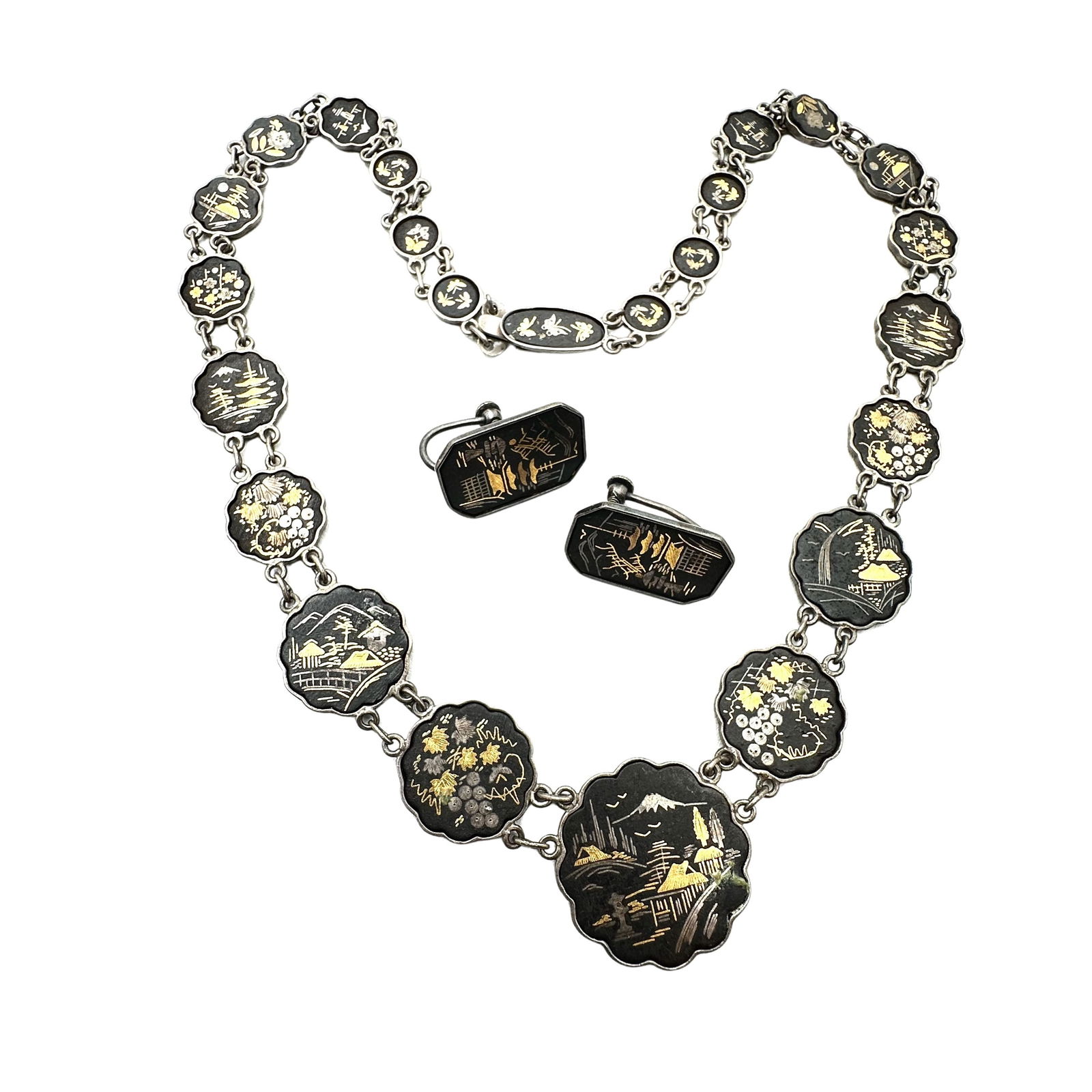 Vintage Asian Necklace Screw Back Earrings: Vintage Asian Necklace Screw Back Earrings