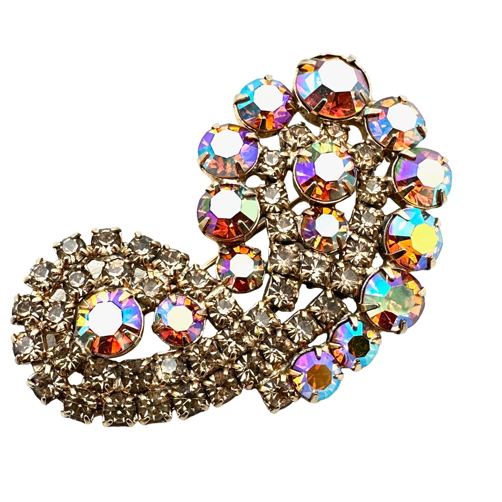 Vintage Amber Aurora Borealis Glass Rhinestone Gold Tone Brooch Pin 2.5 Inch: Vintage Amber Aurora Borealis Glass Rhinestone Gold Tone Brooch Pin 2.5 Inch