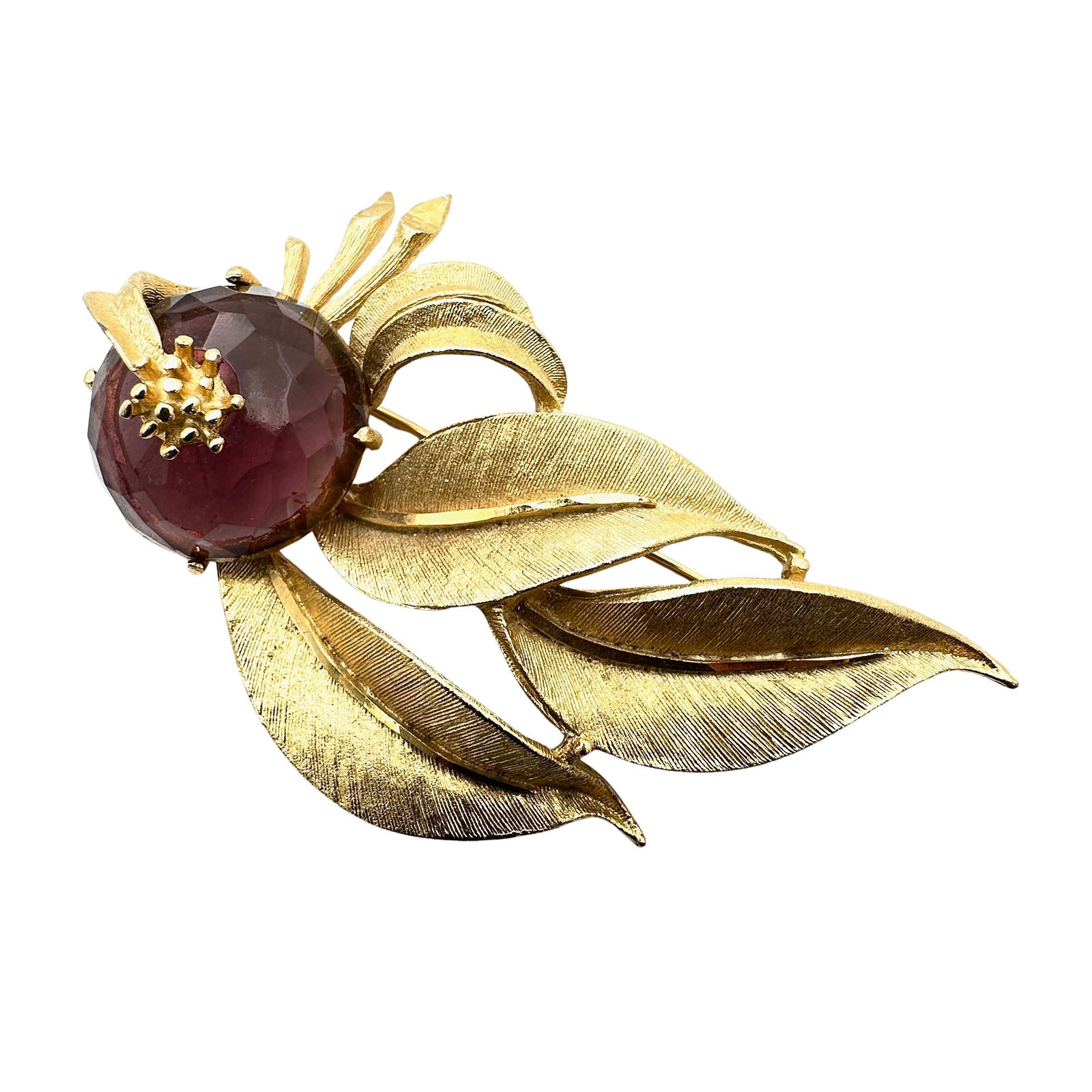 Vintage Purple Glass Rhinestone Gold Tone 4 Inch Statement Brooch Pin (1 of 2)