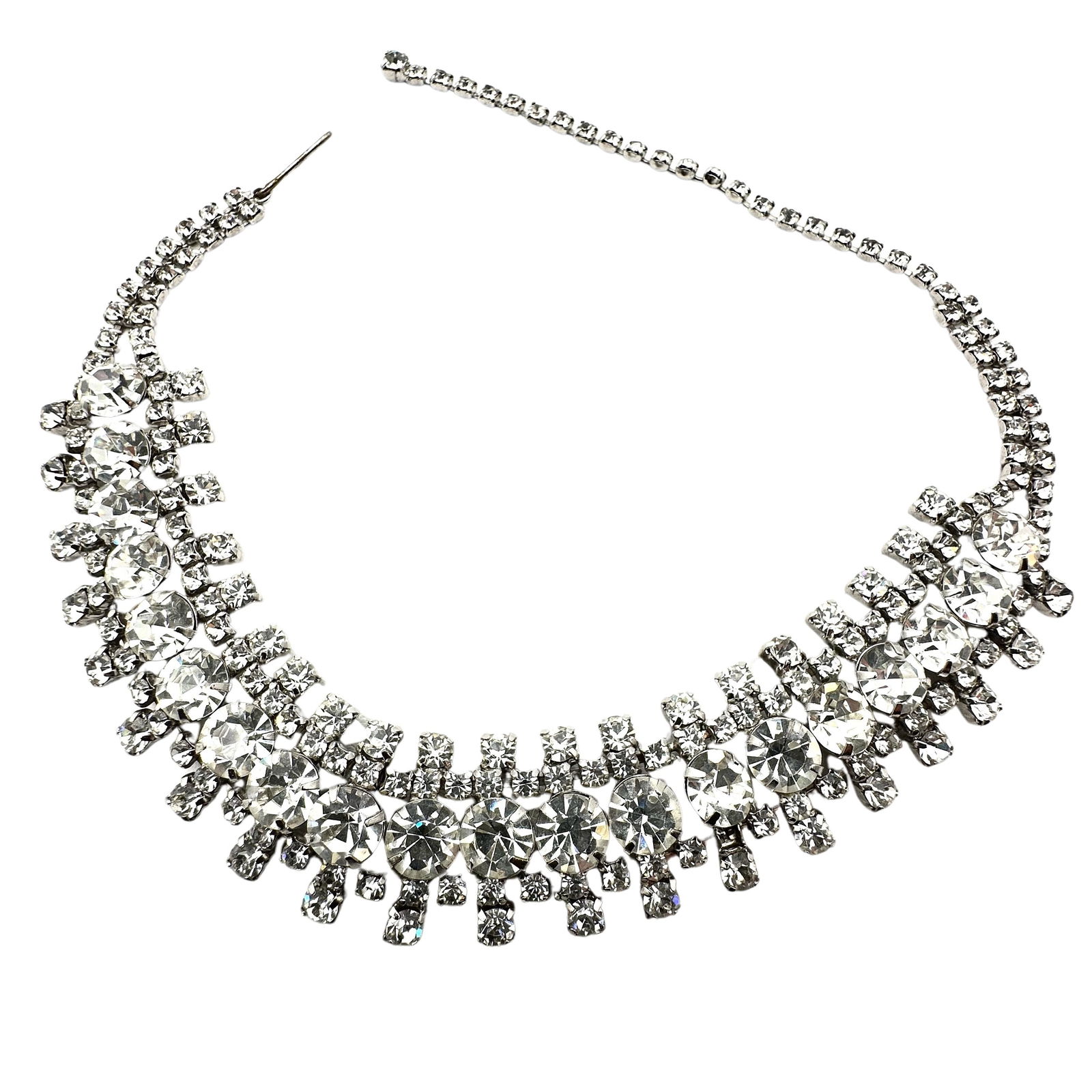 Vintage High End Clear Glass Rhinestone Silver Tone Necklace 15 Inch: Vintage High End Clear Glass Rhinestone Silver Tone Necklace 15 Inch