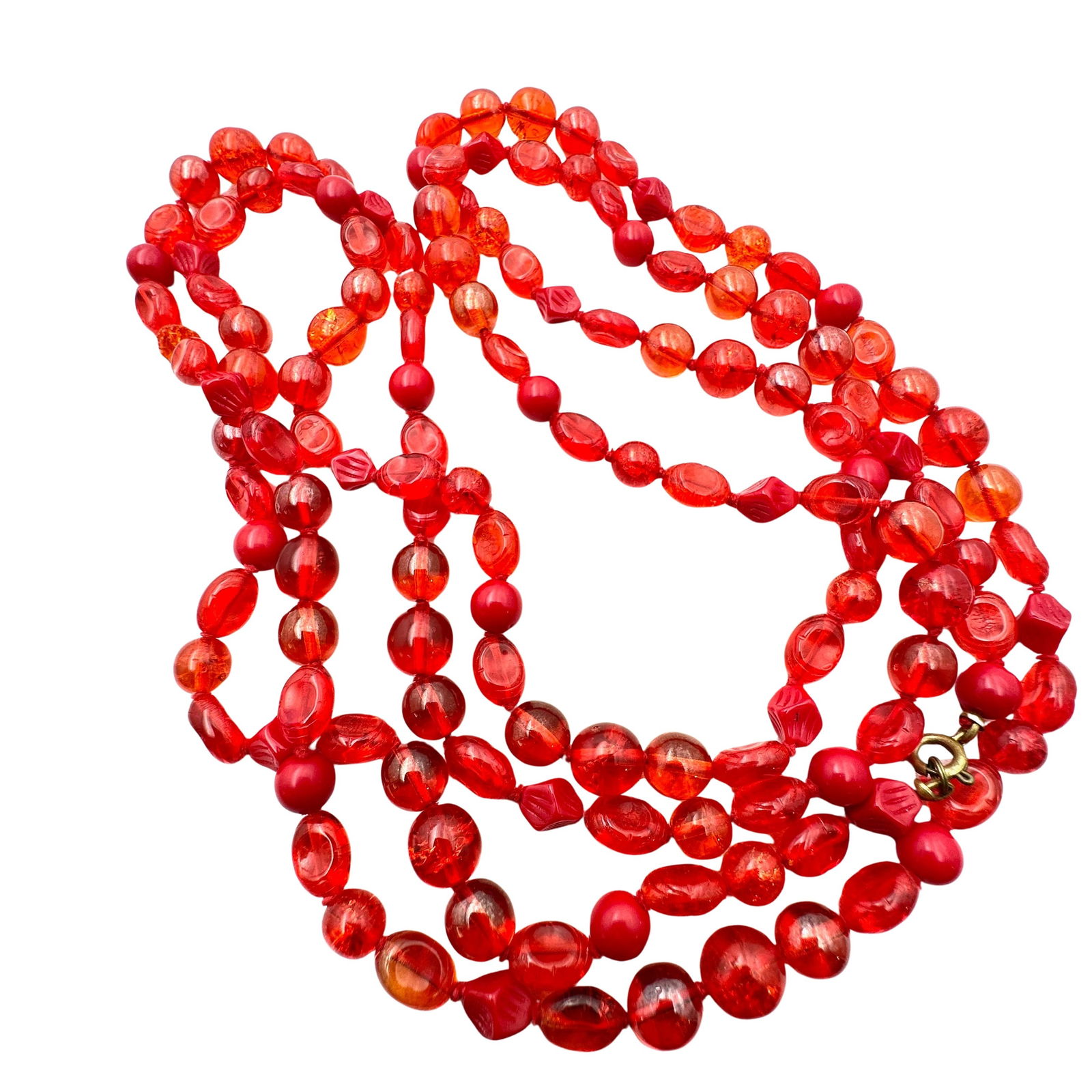 Vintage Red Glass Bead Necklace Flapper Length 48 Inch: Vintage Red Glass Bead Necklace Flapper Length 48 Inch