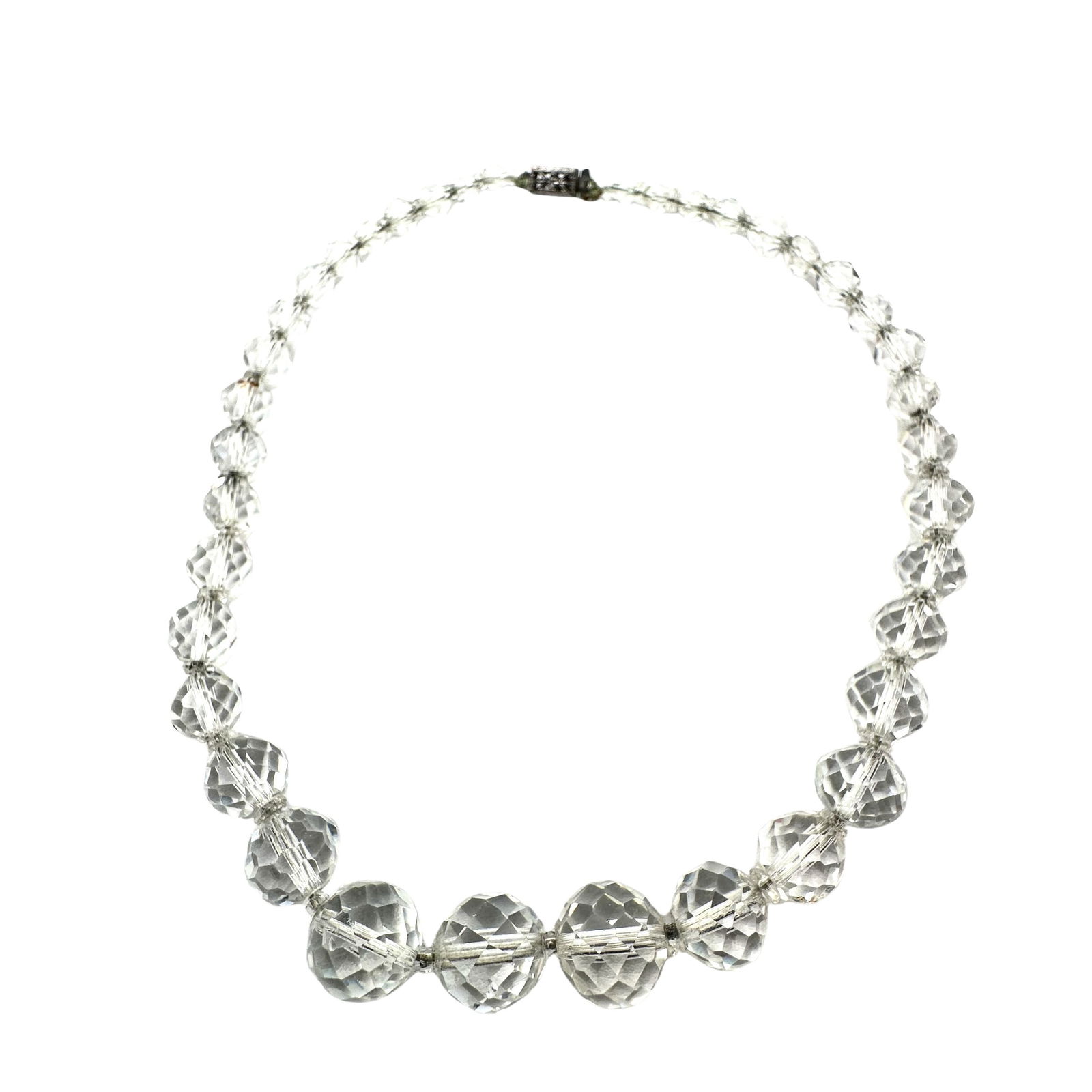 Antique Art Deco Faceted Clear Glass Bead Necklace 15 Inch: Antique Art Deco Faceted Clear Glass Bead Necklace 15 Inch