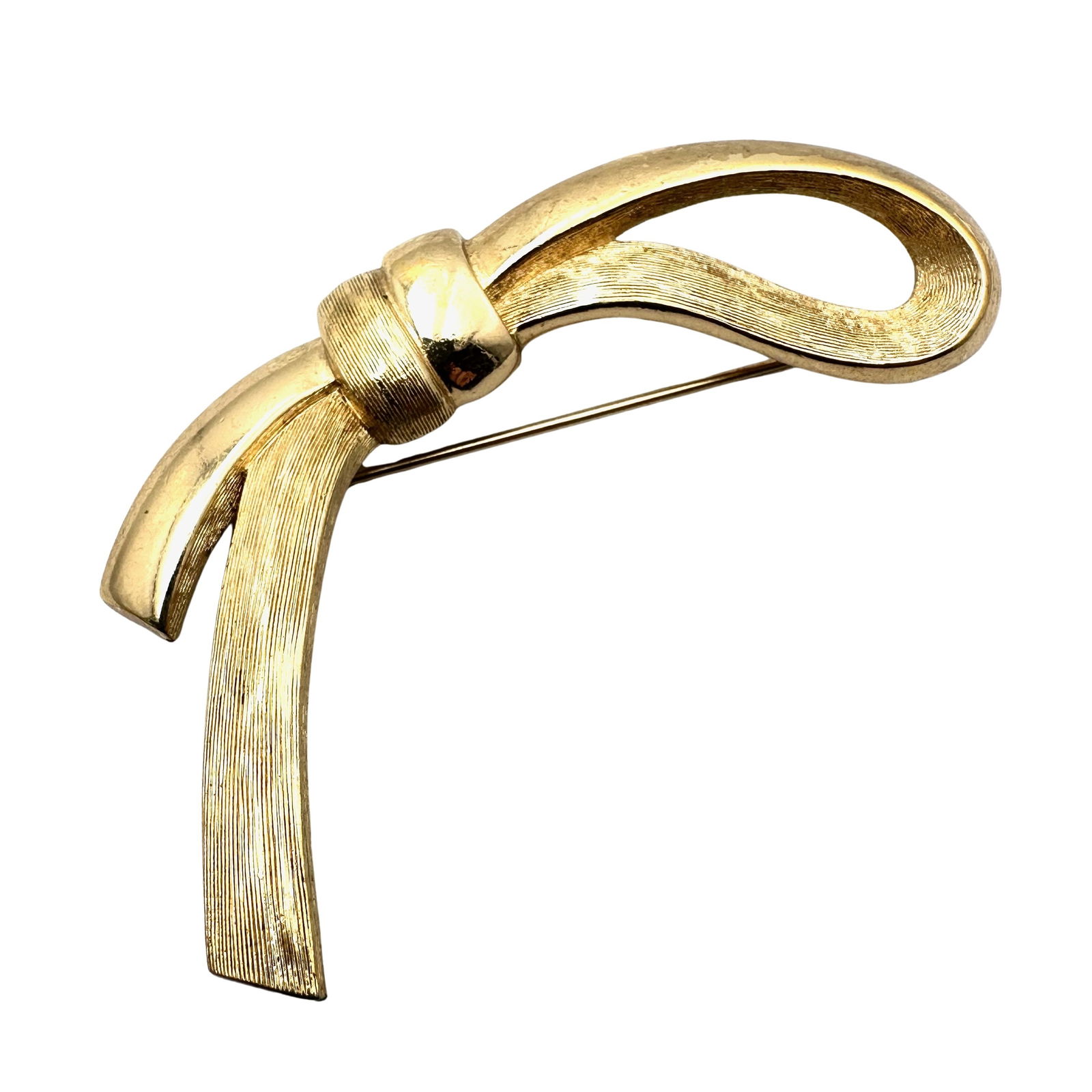 Vintage Christian Dior Gold Tone Bow Brooch Pin 3 Inch (1 of 2)