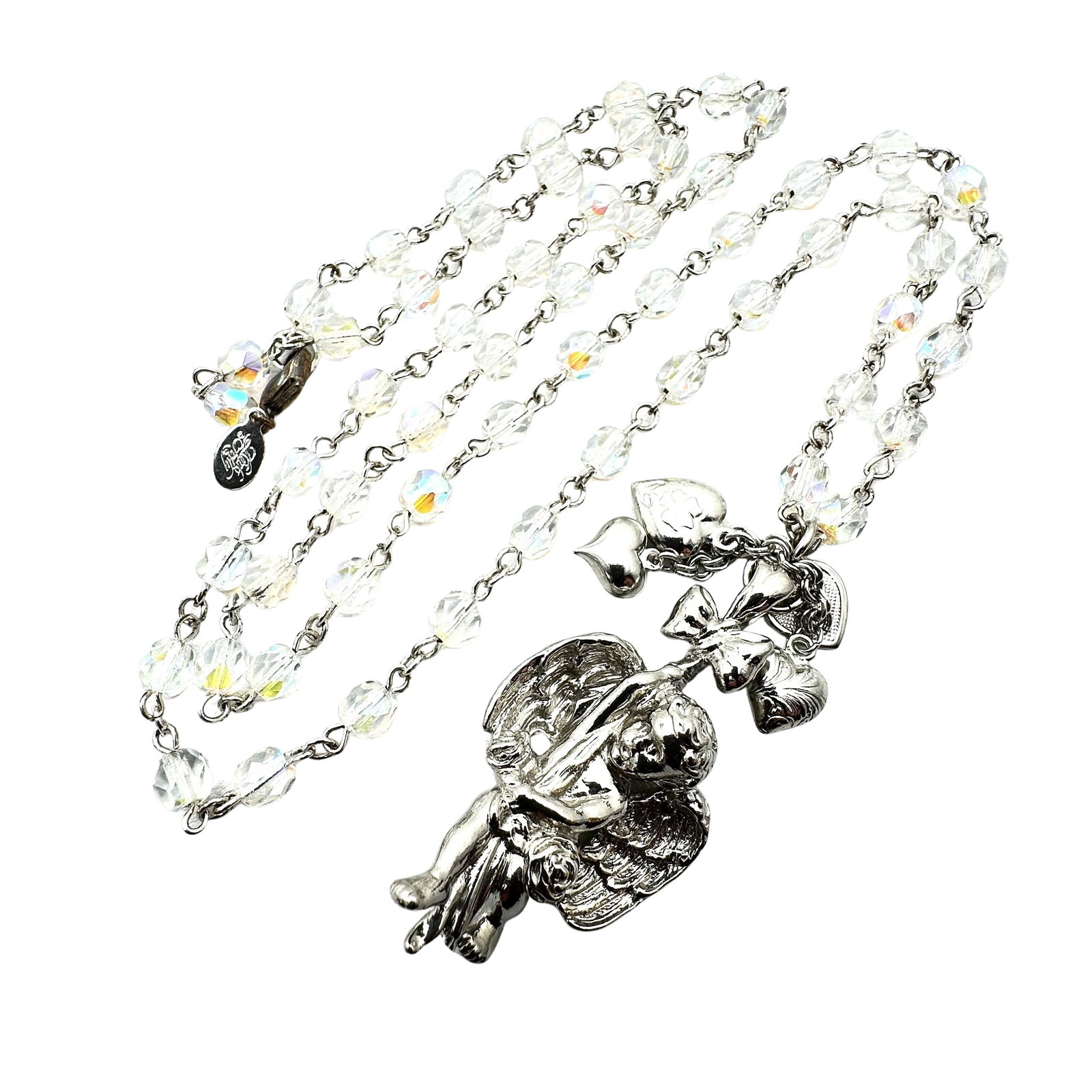 Vintage Kirks Folly Aurora Borealis Crystal Bead Angel Pendant Necklace 32 Inch Silver Tone: Vintage Kirks Folly Aurora Borealis Crystal Bead Angel Pendant Necklace 32 Inch Silver Tone