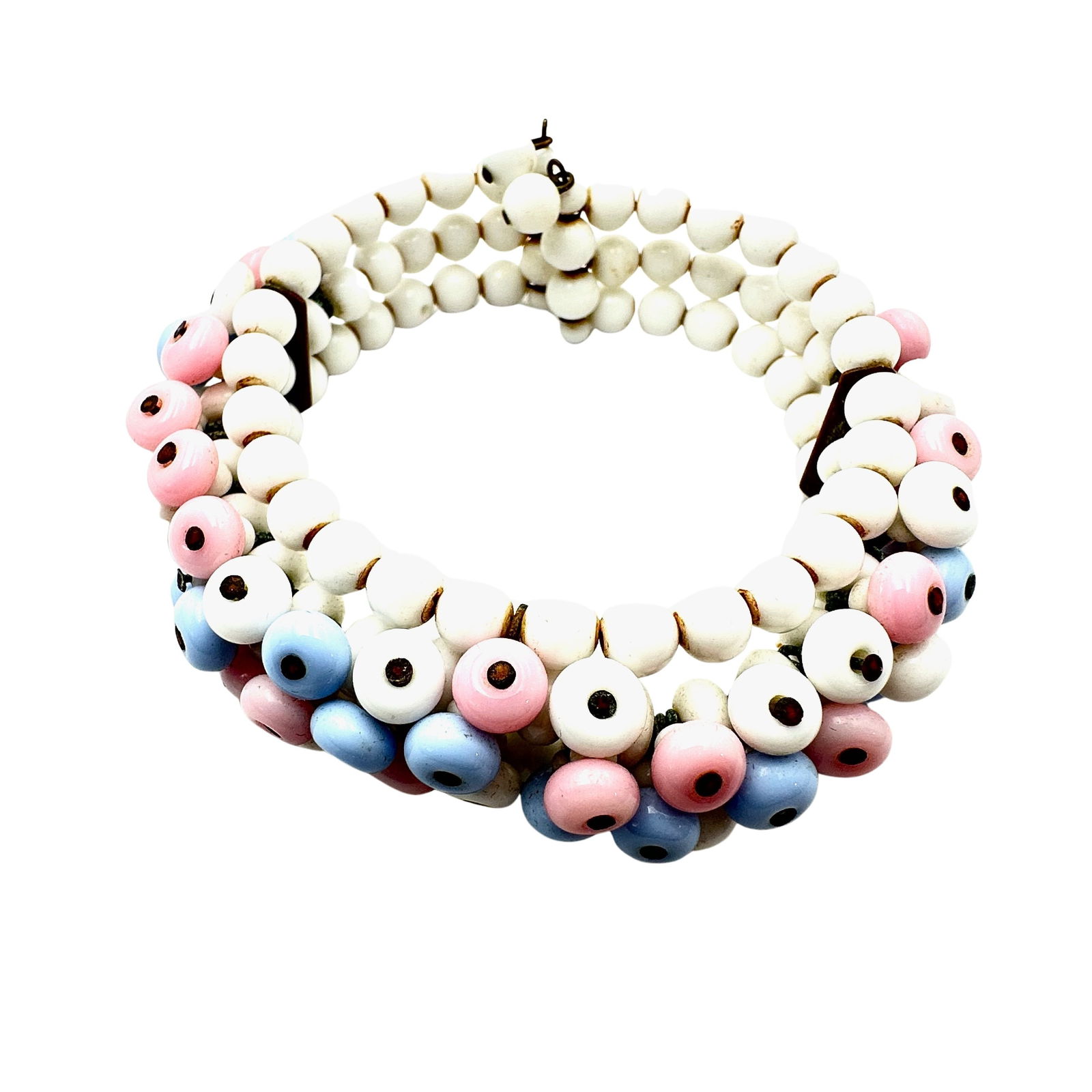 Antique Vintage Pink Blue White Glass Bead Coil Bracelet (1 of 2)