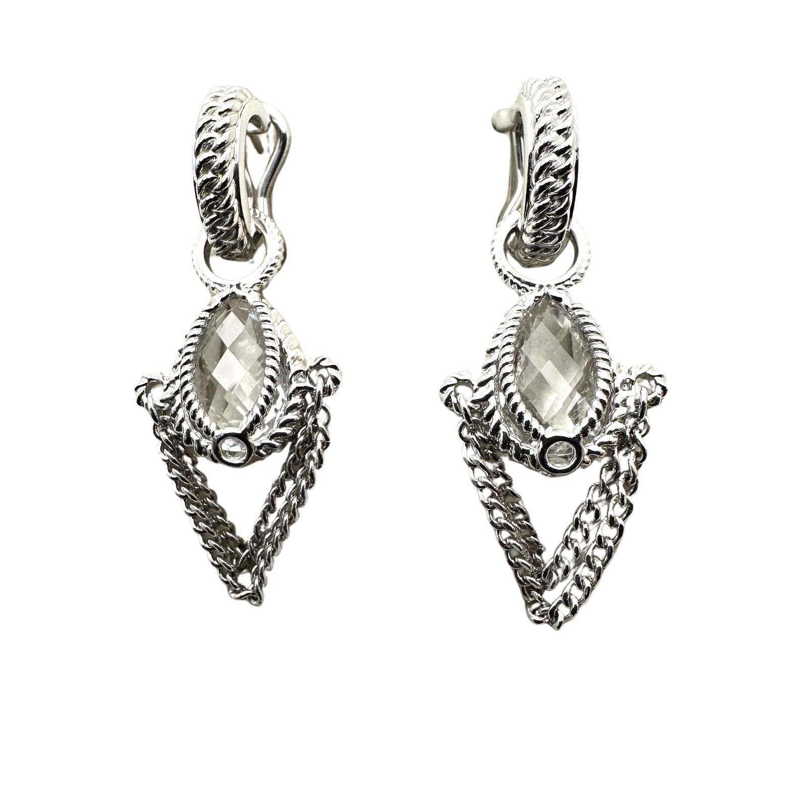 Anthony Nak Atelier Clear Faceted Gemstone Sterling Silver Earrings 1 Inch Pierced Leverback: Anthony Nak Atelier Clear Faceted Gemstone Sterling Silver Earrings 1 Inch Pierced Leverback
