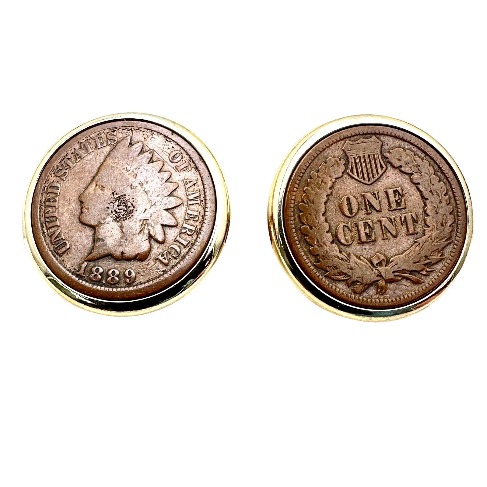 Antique Vintage 1889 Indian Head Penny Gold Tone Cuff Links: Antique Vintage 1889 Indian Head Penny Gold Tone Cuff Links
