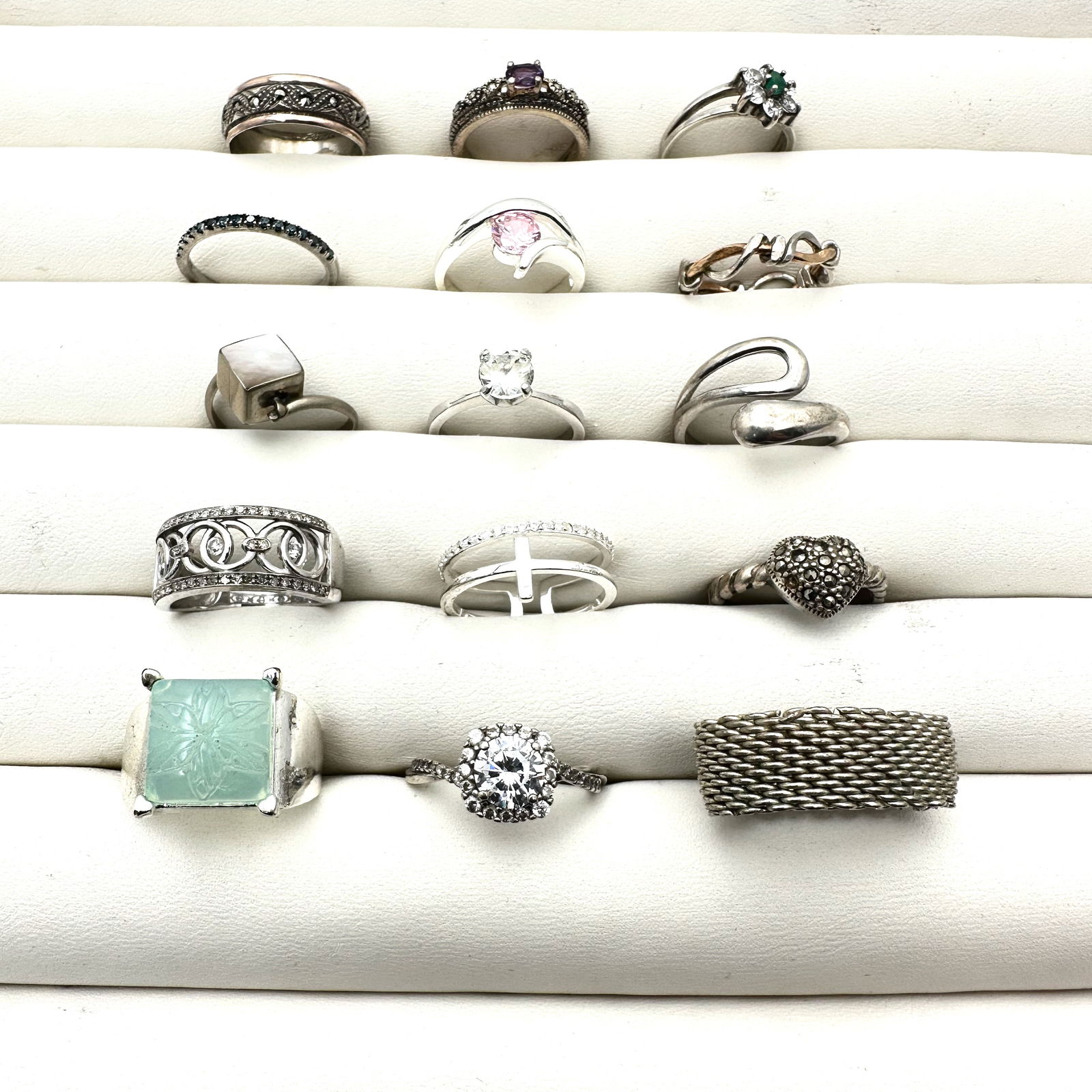 Sterling Silver Group Ring Lot Variety Sizes Gemstones CZ Band 45 Grams (1 of 2)