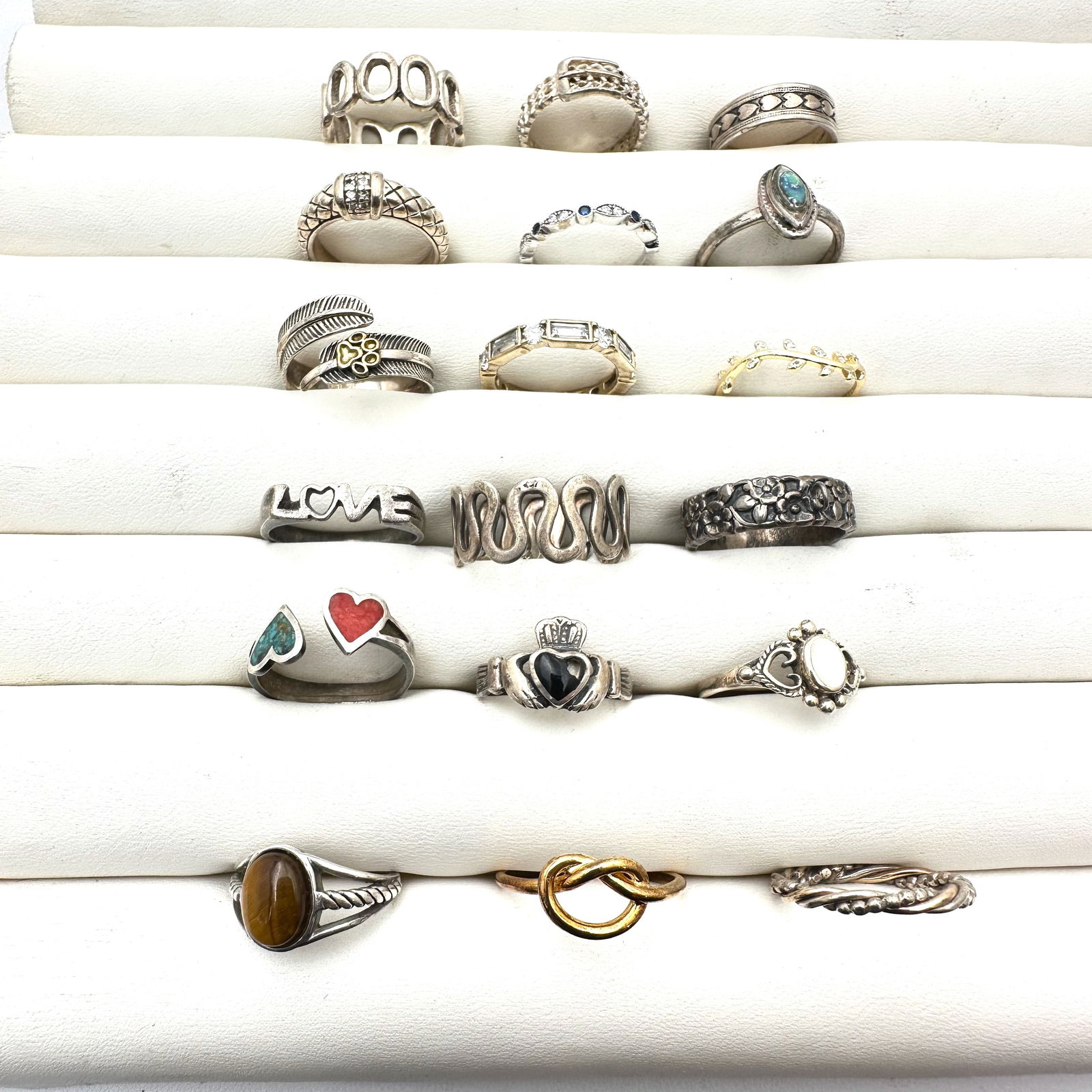 Sterling Silver Group Ring Lot Variety Sizes Gemstones CZ Band 57 Grams (1 of 2)