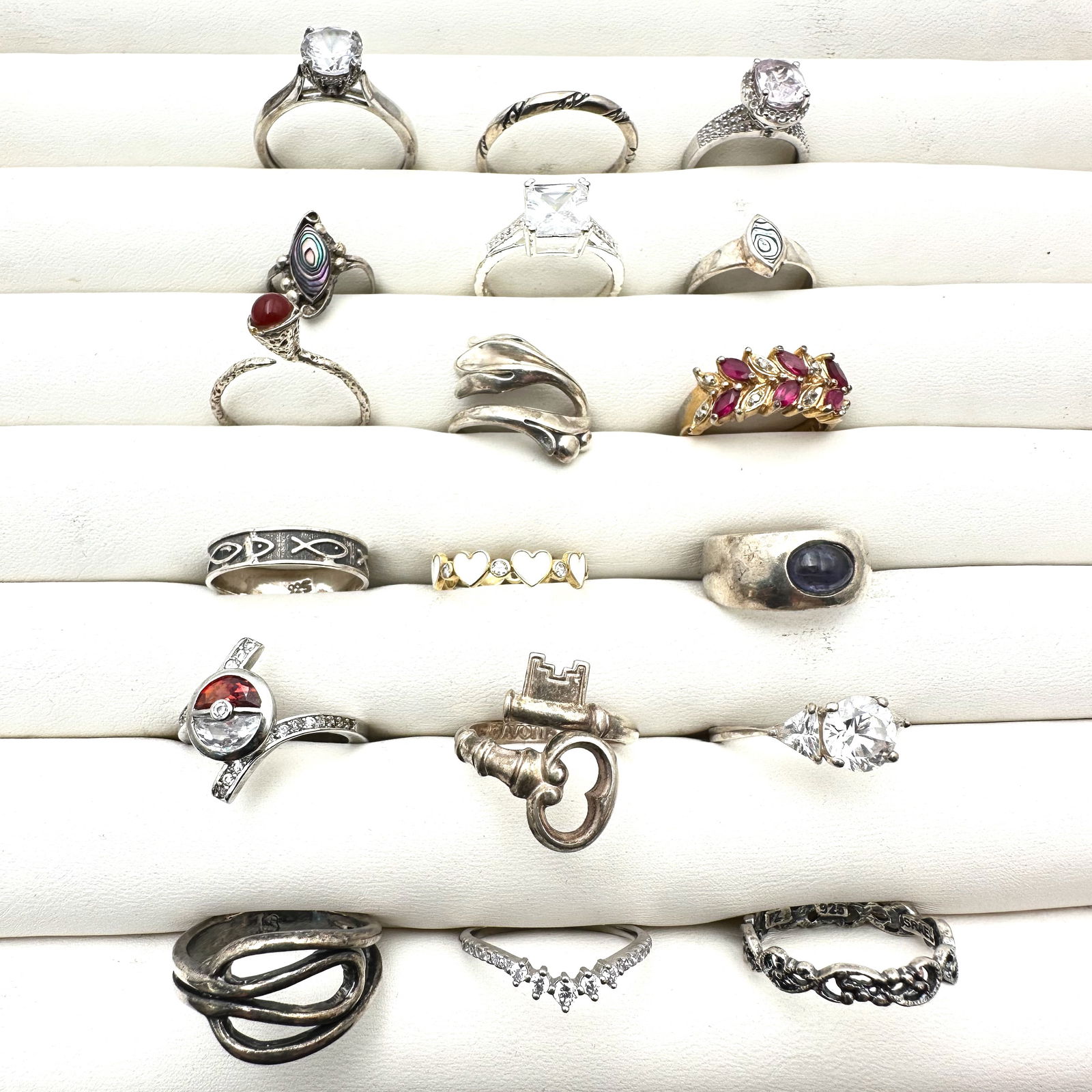 Sterling Silver Group Ring Lot Variety Sizes Gemstones CZ Band 61 Grams (1 of 2)