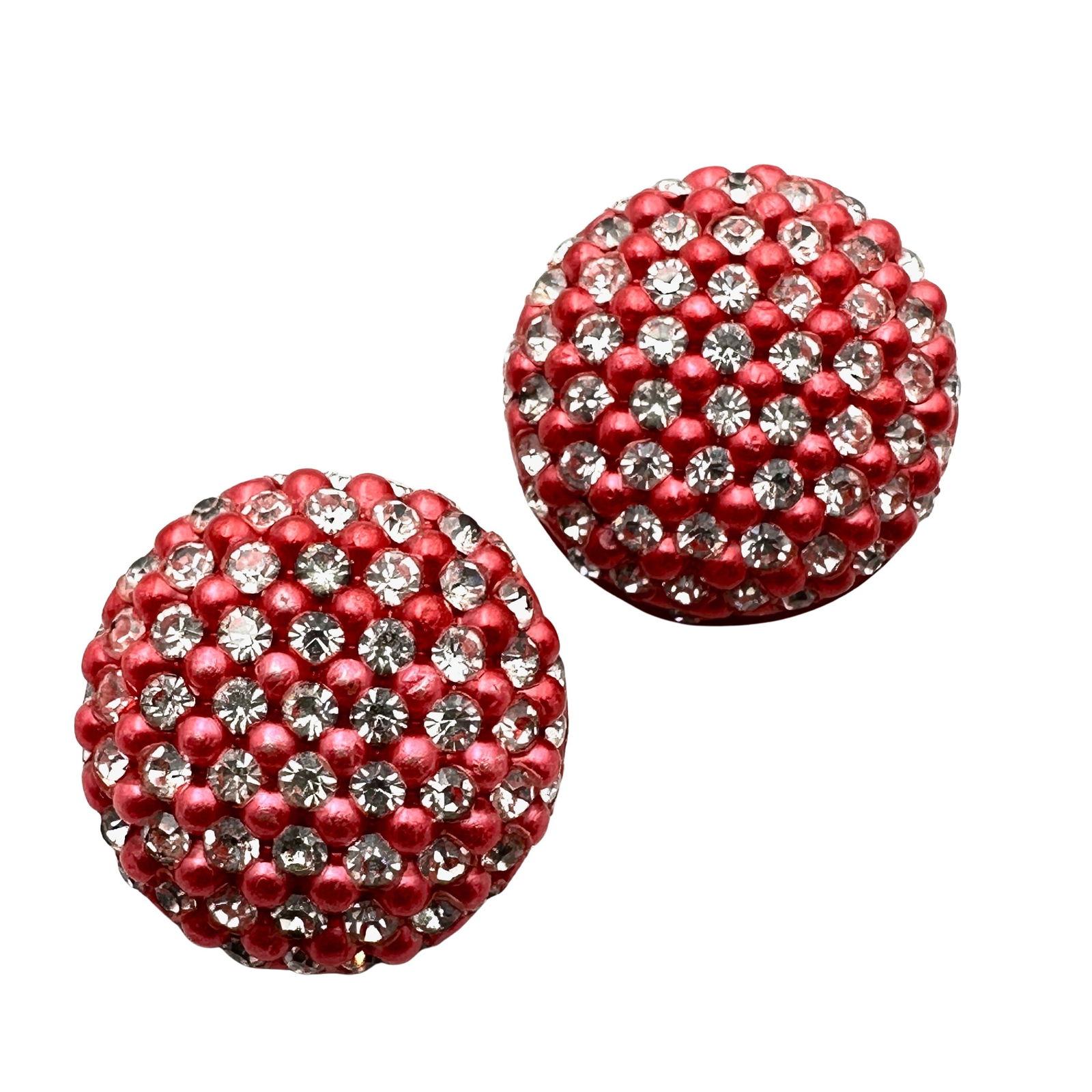 Vintage Clear Rhinestone Pink Lucite Silver Tone Clip Earrings 1.25 Inch: Vintage Clear Rhinestone Pink Lucite Silver Tone Clip Earrings 1.25 Inch