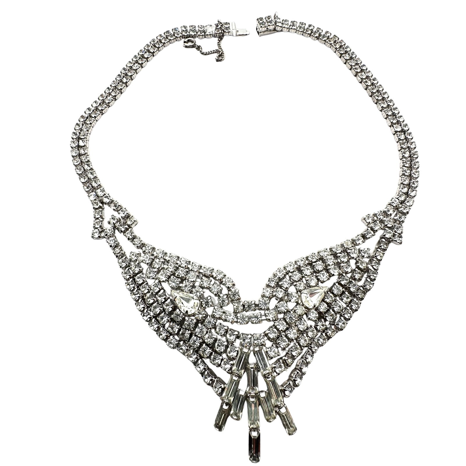 Stunning High End Vintage Clear Glass Rhinestone Silver Tone Necklace 16 Inch: Stunning High End Vintage Clear Glass Rhinestone Silver Tone Necklace 16 Inch
