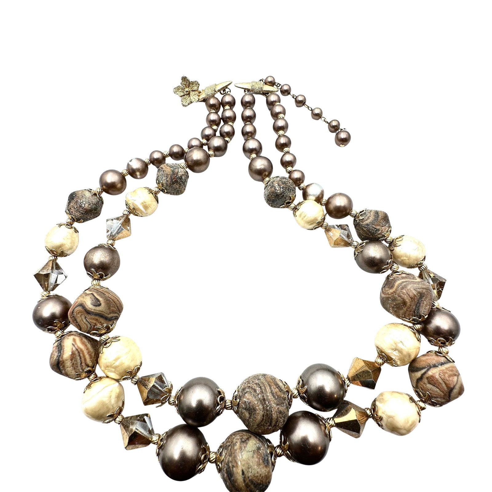 Vintage Vendome Mocha Brown and Cream Gold Tone Multi Strand Necklace 17 Inch: Vintage Vendome Mocha Brown and Cream Gold Tone Multi Strand Necklace 17 Inch