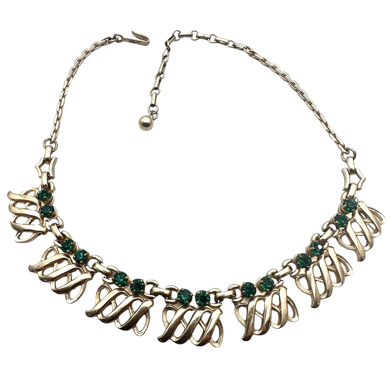 Vintage Barclay Emerald Green Glass Rhinestone Gold Tone Necklace 16 Inch: Vintage Barclay Emerald Green Glass Rhinestone Gold Tone Necklace 16 Inch