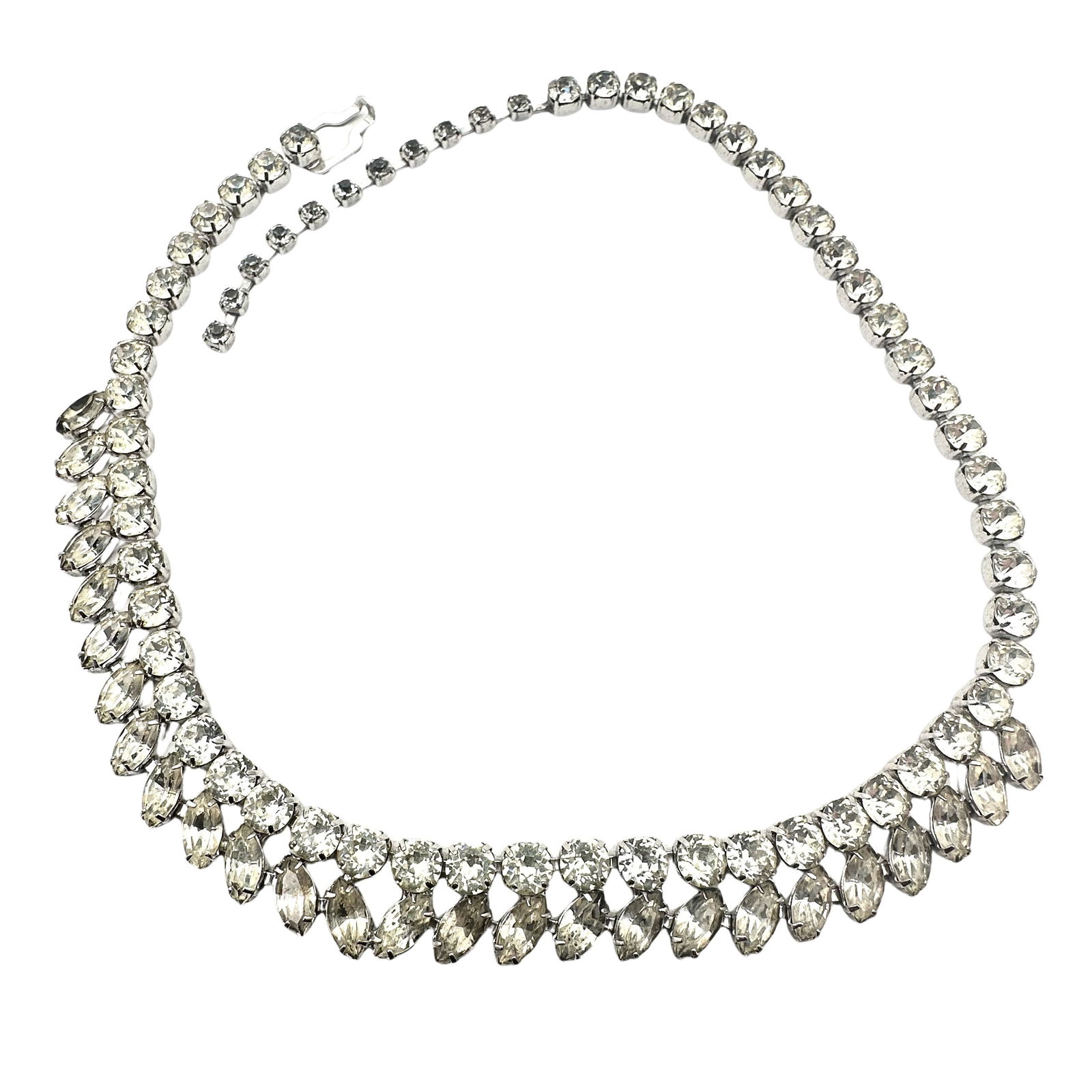 Vintage Eisenberg Clear Glass Rhinestone Silver Tone Necklace 18 Inch Pristine Condition (1 of 2)