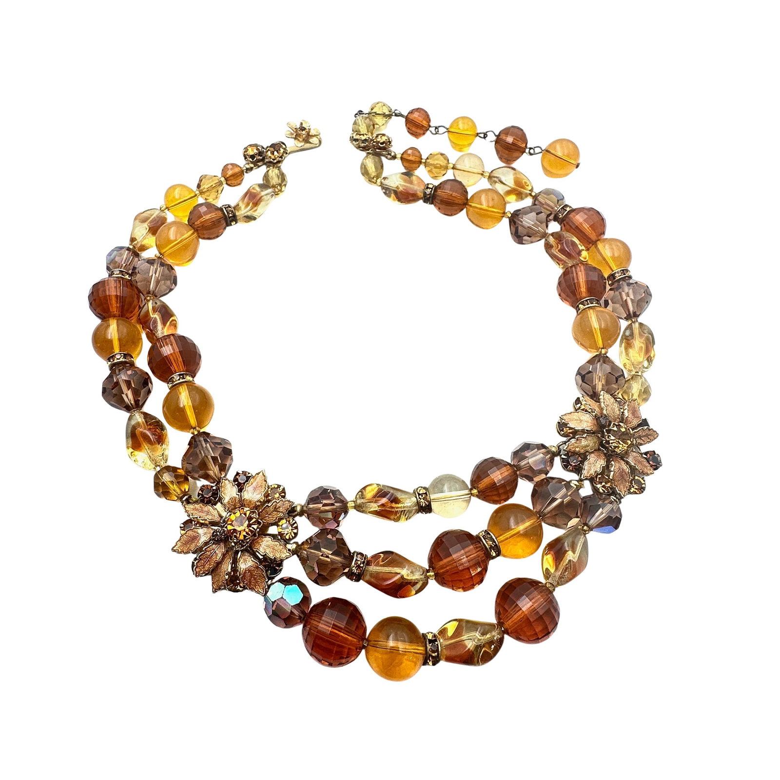 Vintage Demario Amber Glass Bead Enamel Rhinestone Gold Tone Necklace 16 Inch: Vintage Demario Amber Glass Bead Enamel Rhinestone Gold Tone Necklace 16 Inch