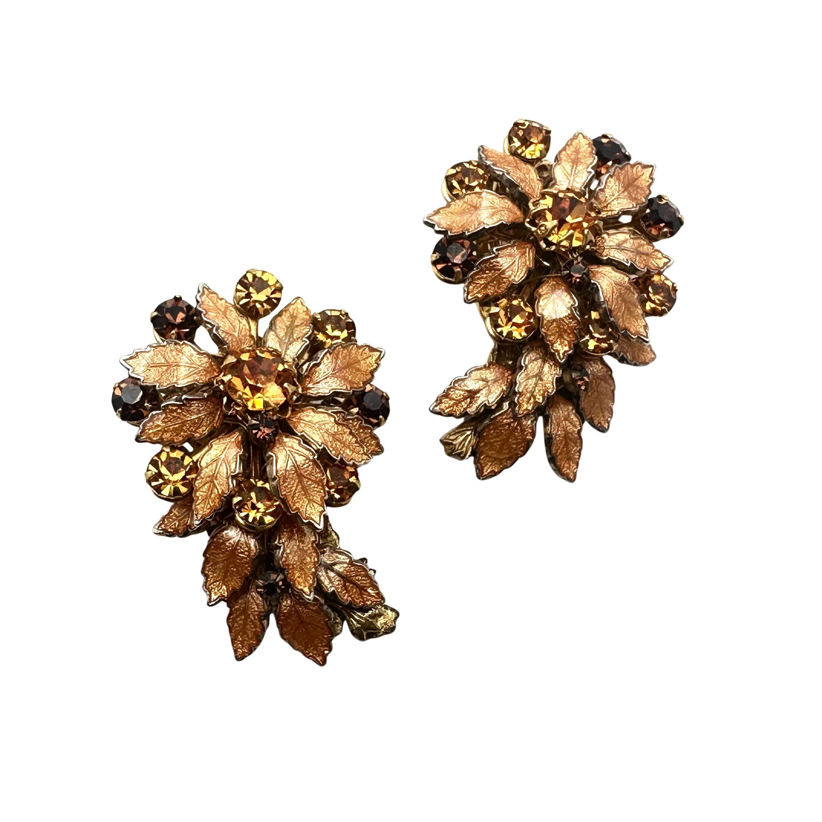 Vintage Demario Amber Glass Bead Enamel Rhinestone Gold Tone Clip Earrings 1.5 Inch: Vintage Demario Amber Glass Bead Enamel Rhinestone Gold Tone Clip Earrings 1.5 Inch