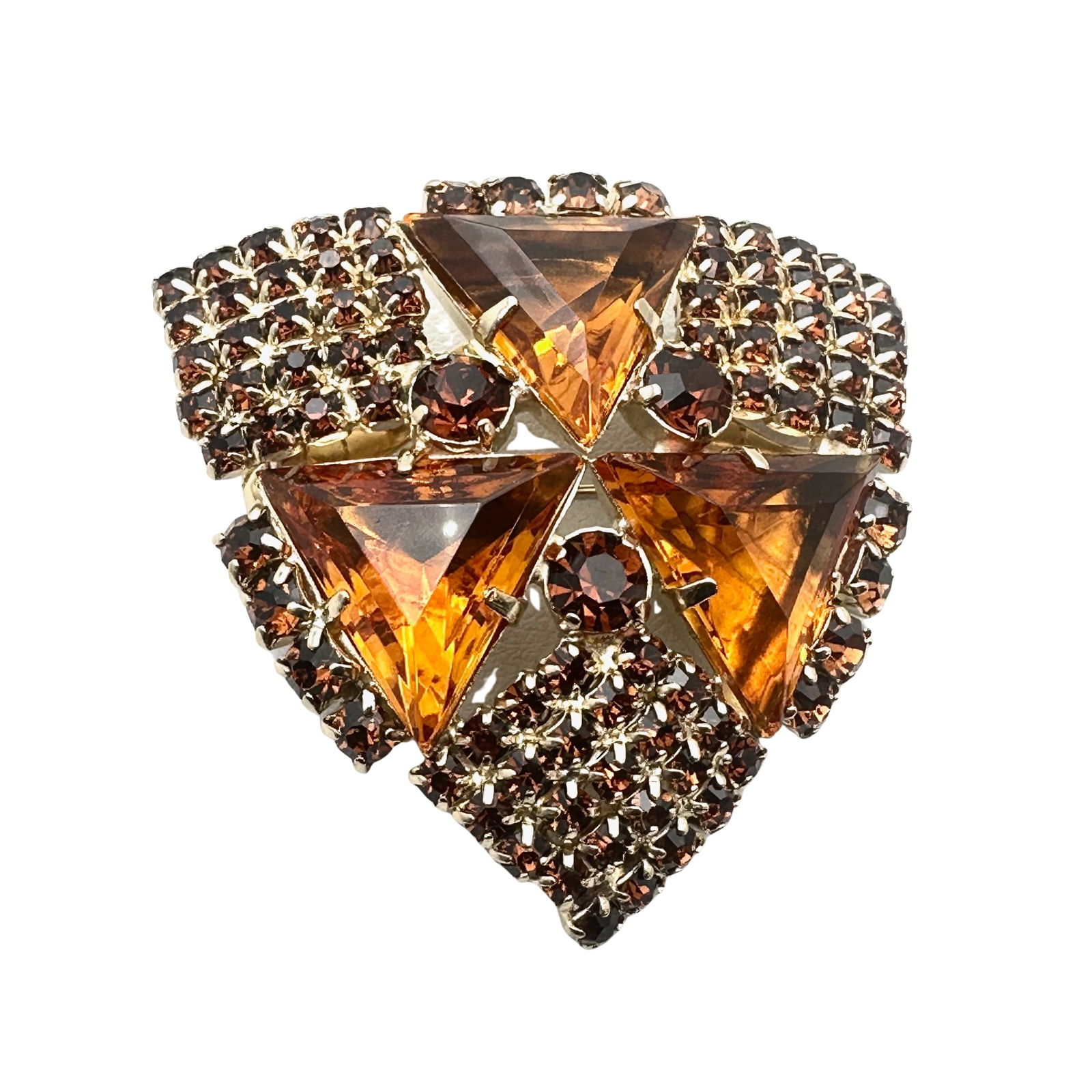 Stunning Vintage Amber Glass Rhinestone Gold Tone Brooch 2.5 Inch: Stunning Vintage Amber Glass Rhinestone Gold Tone Brooch 2.5 Inch