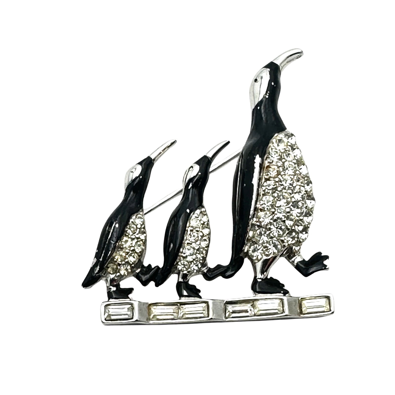 Vintage Boucher Black Enamel Clear Glass Rhinestone Silver Pot Metal Brooch Pin 1.75 Inch: Vintage Boucher Black Enamel Clear Glass Rhinestone Silver Pot Metal Brooch Pin 1.75 Inch
