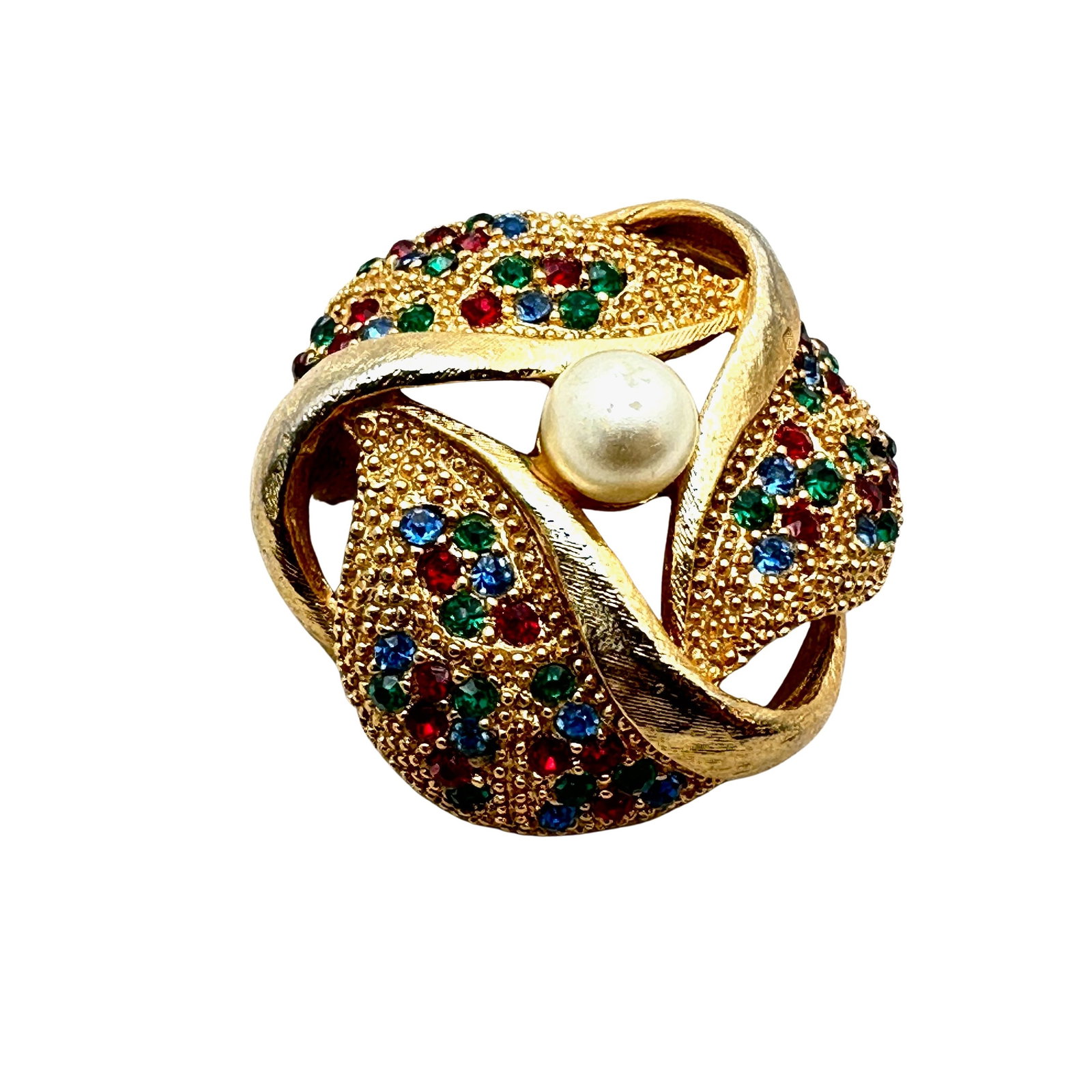 Vintage ART Arthur Pepper Red Blue Green Rhinestone Gold Tone Brooch Pin 1.5 Inch: Vintage ART Arthur Pepper Red Blue Green Rhinestone Gold Tone Brooch Pin 1.5 Inch