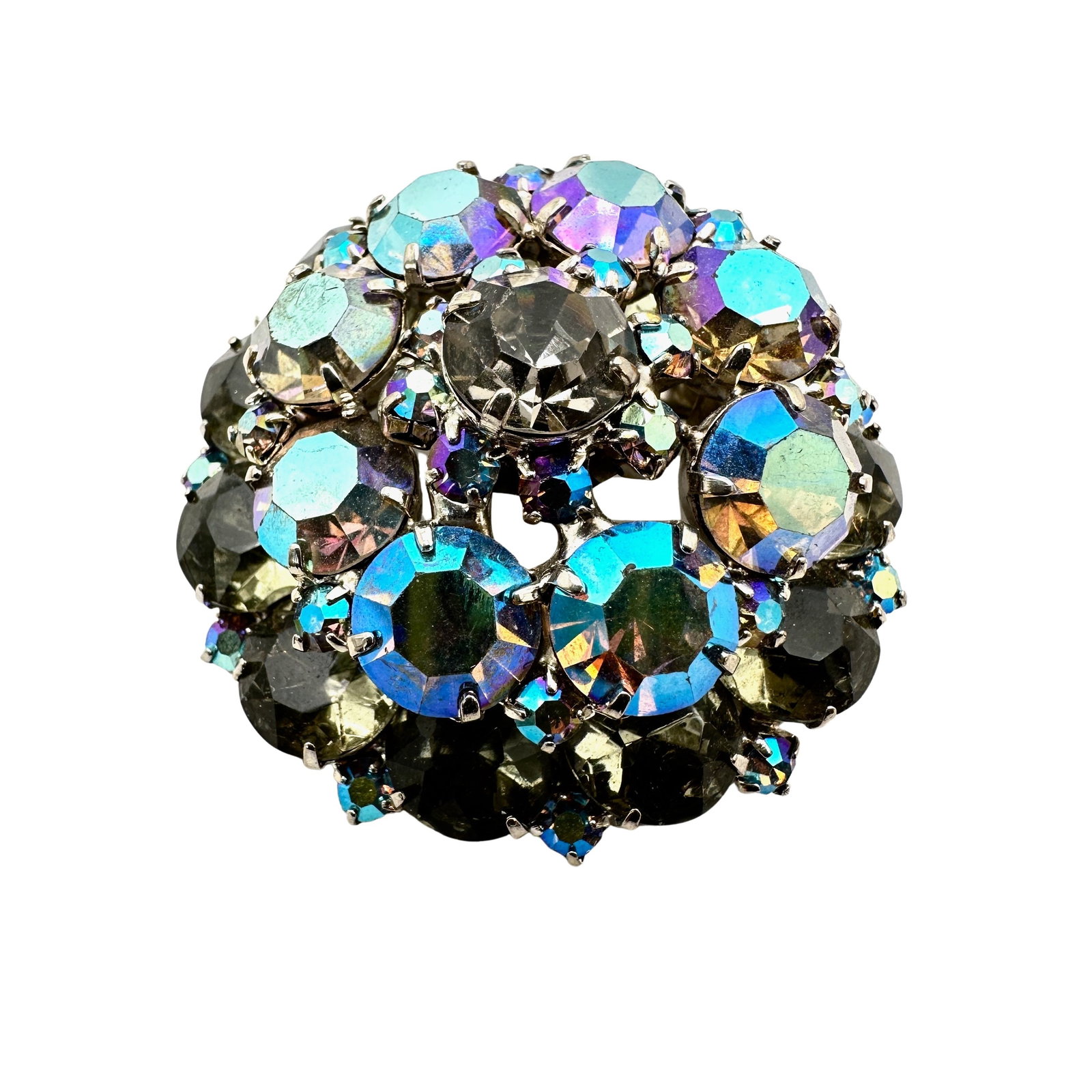 Vintage High End Grey Glass Rhinestone Domed Silver Tone Brooch Pin 2 Inch: Vintage High End Grey Glass Rhinestone Domed Silver Tone Brooch Pin 2 Inch