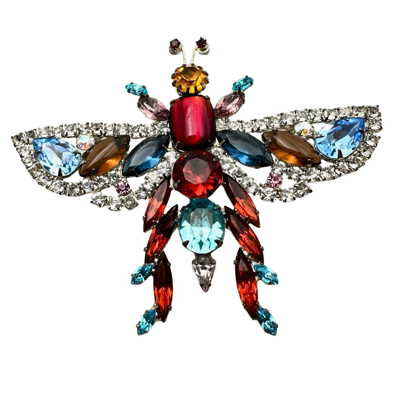 Vintage Kenneth Jay Lane KJL Multicolor Large Butterfly Brooch Pin Silver Tone 3.5 Inch (1 of 2)