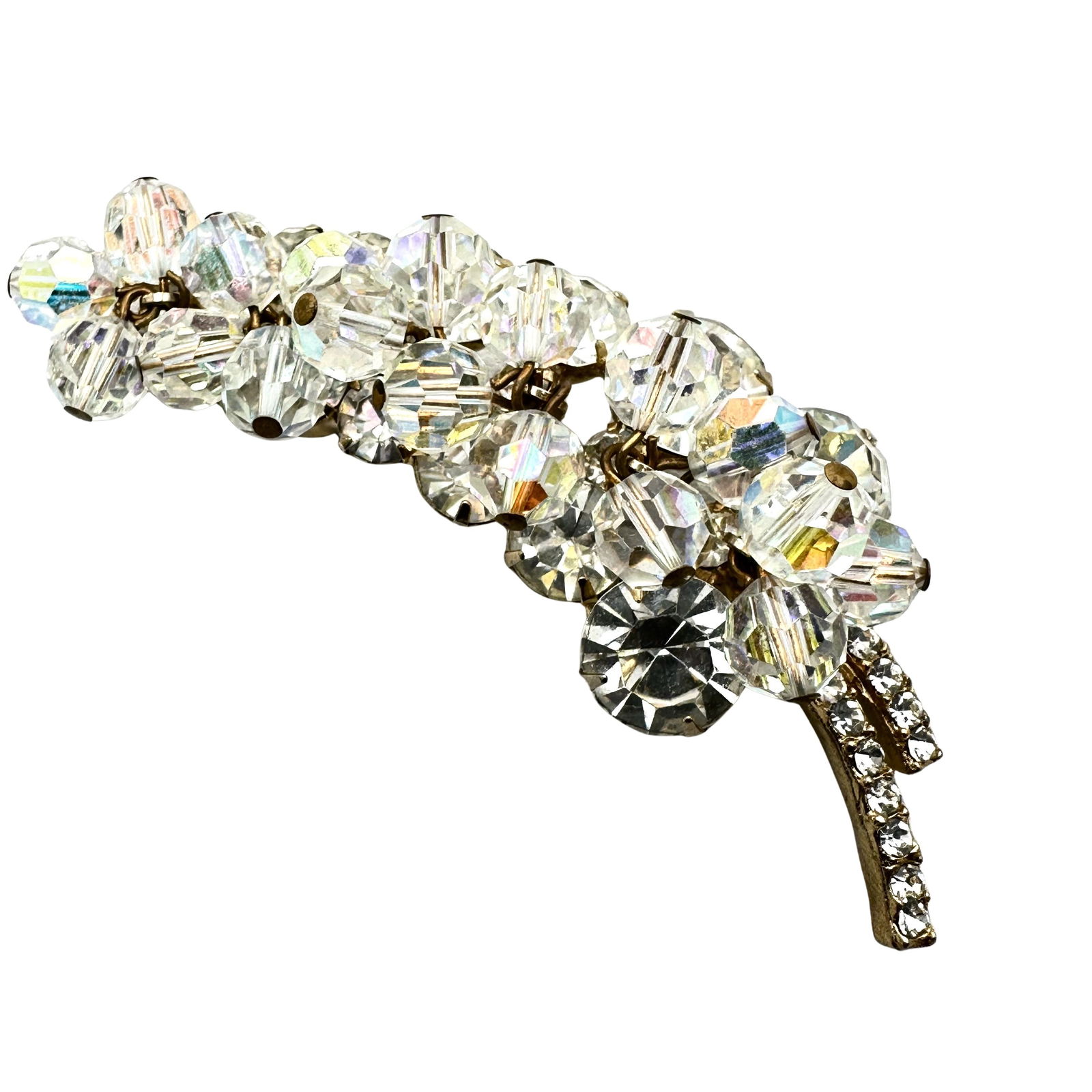 Vintage Juliana Aurora Borealis Crystal Bead Clear Rhinestone Gold Tone Cha Cha Brooch Pin 3.5 Inch (1 of 2)