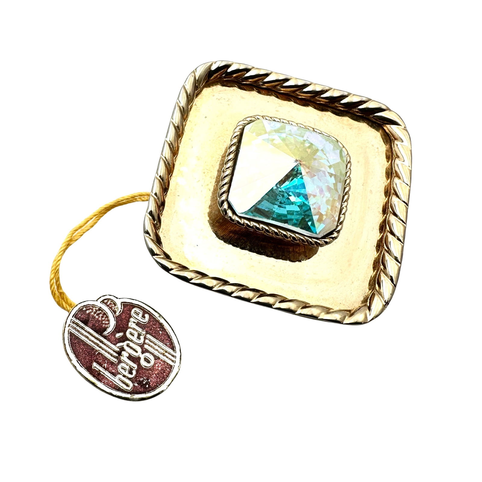 Vintage Bergere Rivoli Glass Rhinestone Gold Tone Brooch Pin 1.5 Inch Original Hang Tag: Vintage Bergere Rivoli Glass Rhinestone Gold Tone Brooch Pin 1.5 Inch Original Hang Tag