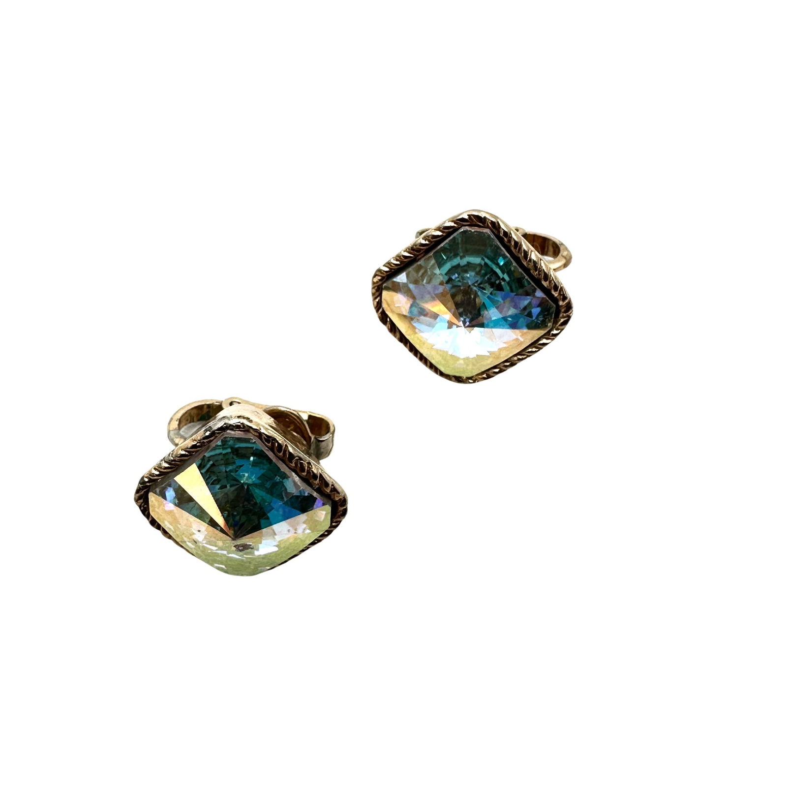 Vintage Bergere Rivoli Glass Rhinestone Gold Tone Clip Earrings: Vintage Bergere Rivoli Glass Rhinestone Gold Tone Clip Earrings