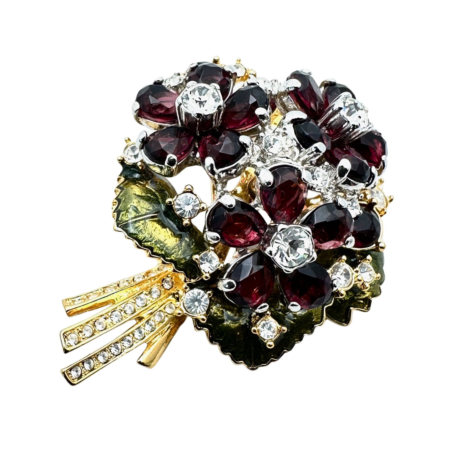 Vintage Nolan Miller Purple Glass Rhinestone Enamel Gold Tone Flower Brooch Pin 2.25 Inch (1 of 2)