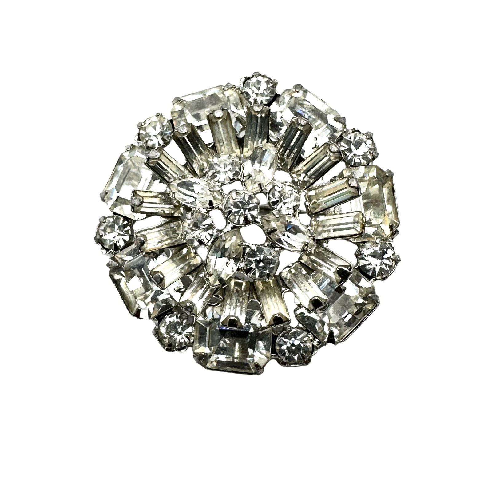 Vintage Weiss Clear Rhinestone Silver Tone Brooch Pin 1.5 Inch (1 of 2)