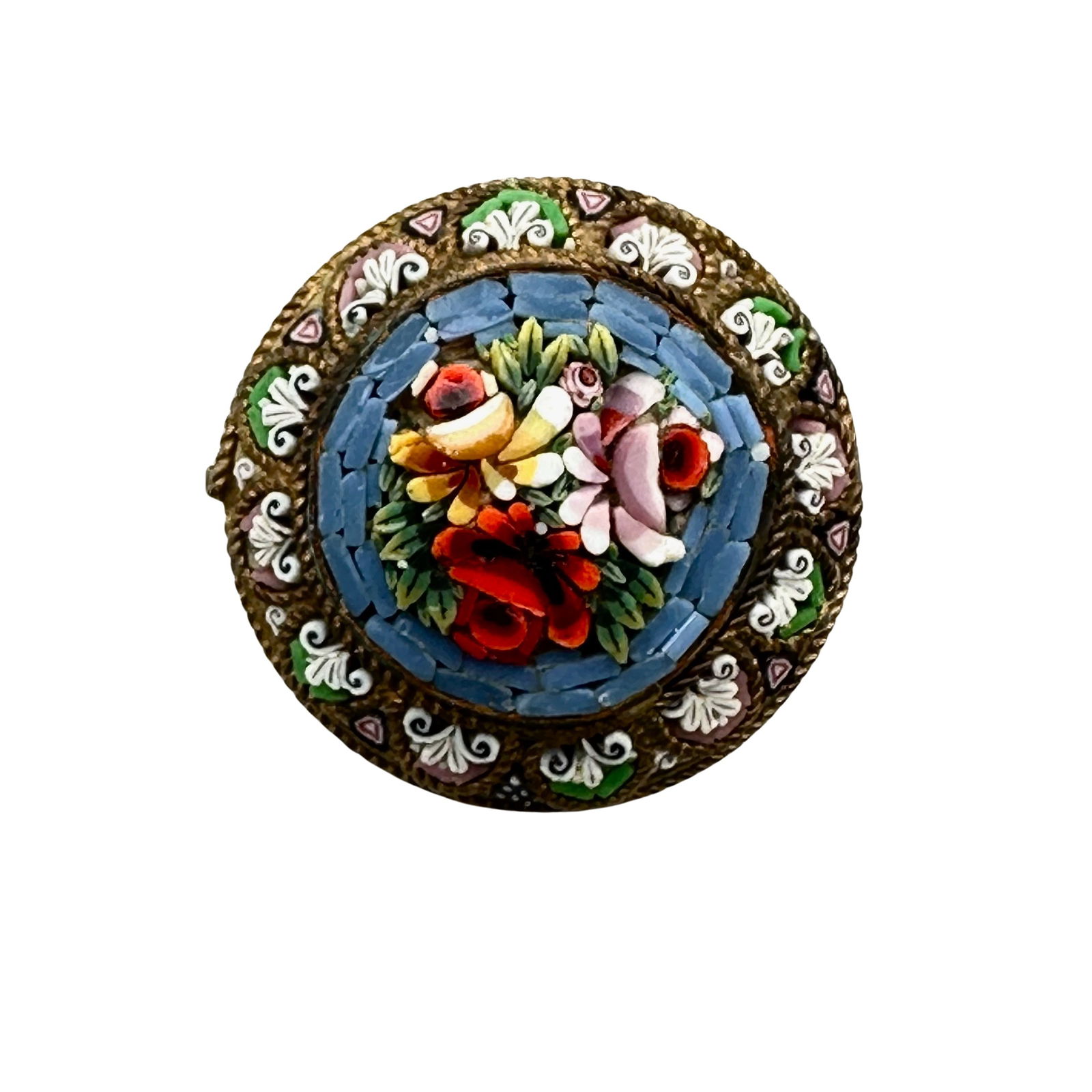 Vintage Older Italian Micro Mosaic Glass Brooch Pin Gold Tone 1 Inch (1 of 2)