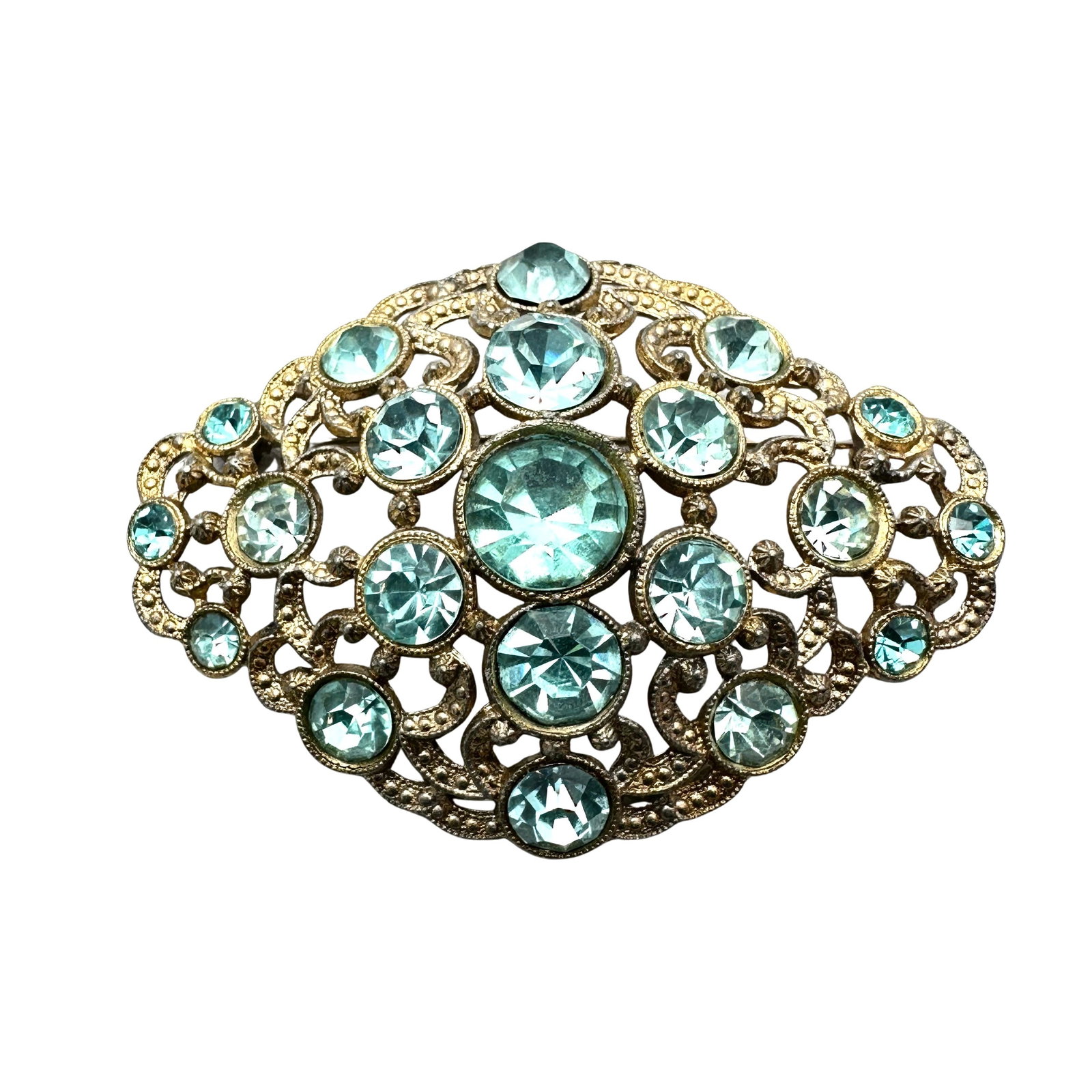 Antique Vintage 1940s Era Blue Glass Stone Silver Pot Metal Brooch Pin 2.75 Inch: Antique Vintage 1940s Era Blue Glass Stone Silver Pot Metal Brooch Pin 2.75 Inch