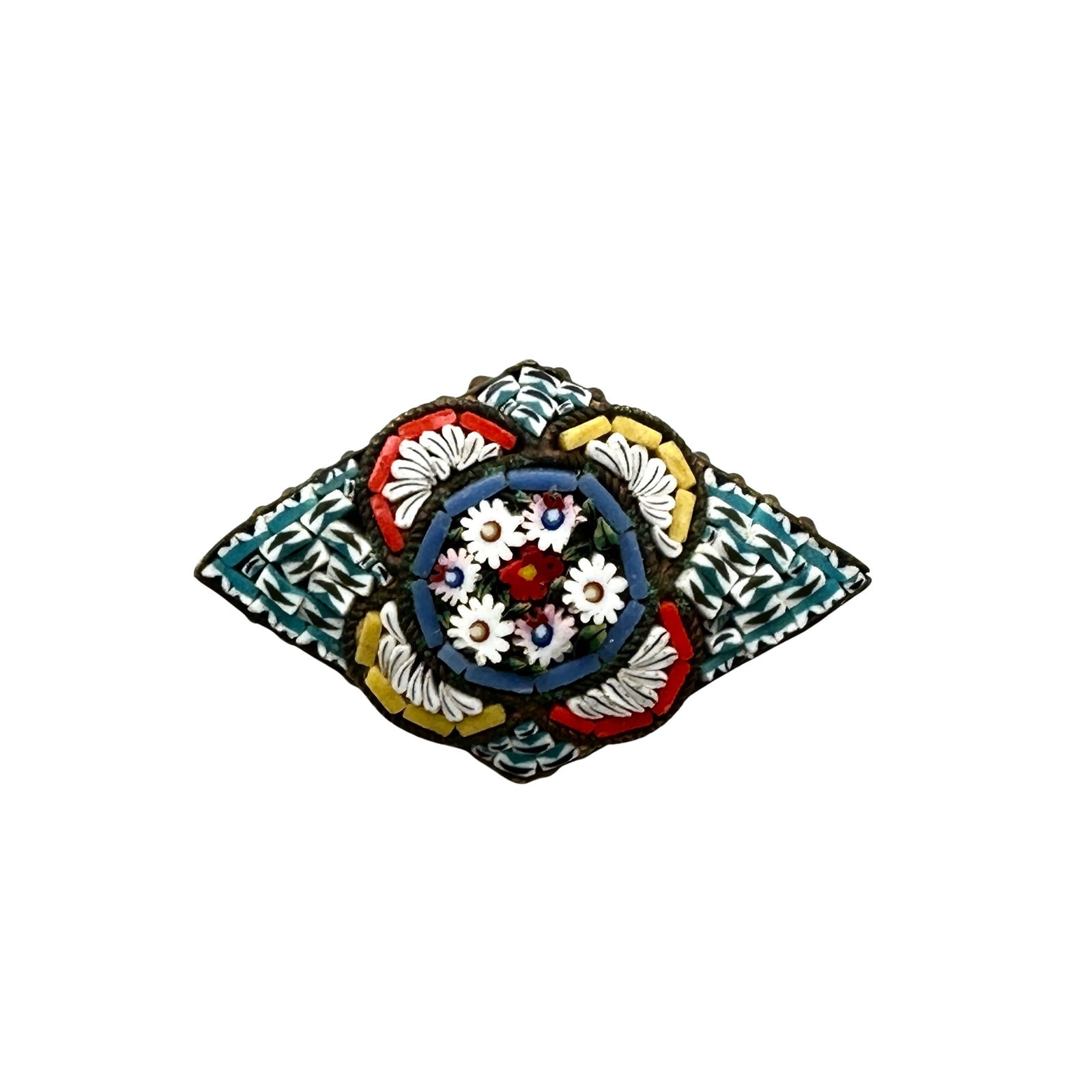 Vintage Older Italian Micro Mosaic Glass Brooch Pin Gold Tone 1.5 Inch (1 of 2)