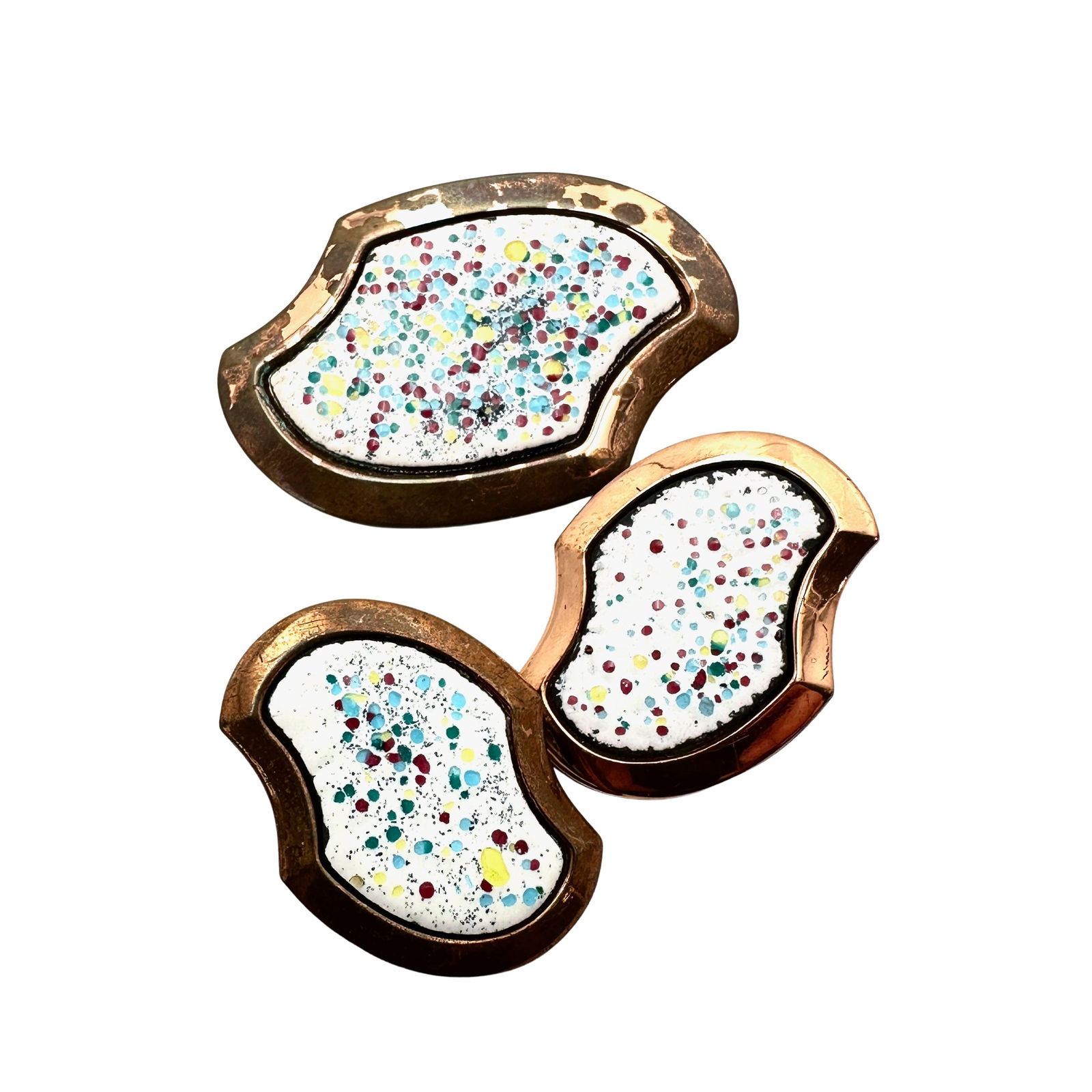 Vintage Mid Century Enamel Copper Brooch & Matching Clip Earrings: Vintage Mid Century Enamel Copper Brooch & Matching Clip Earrings