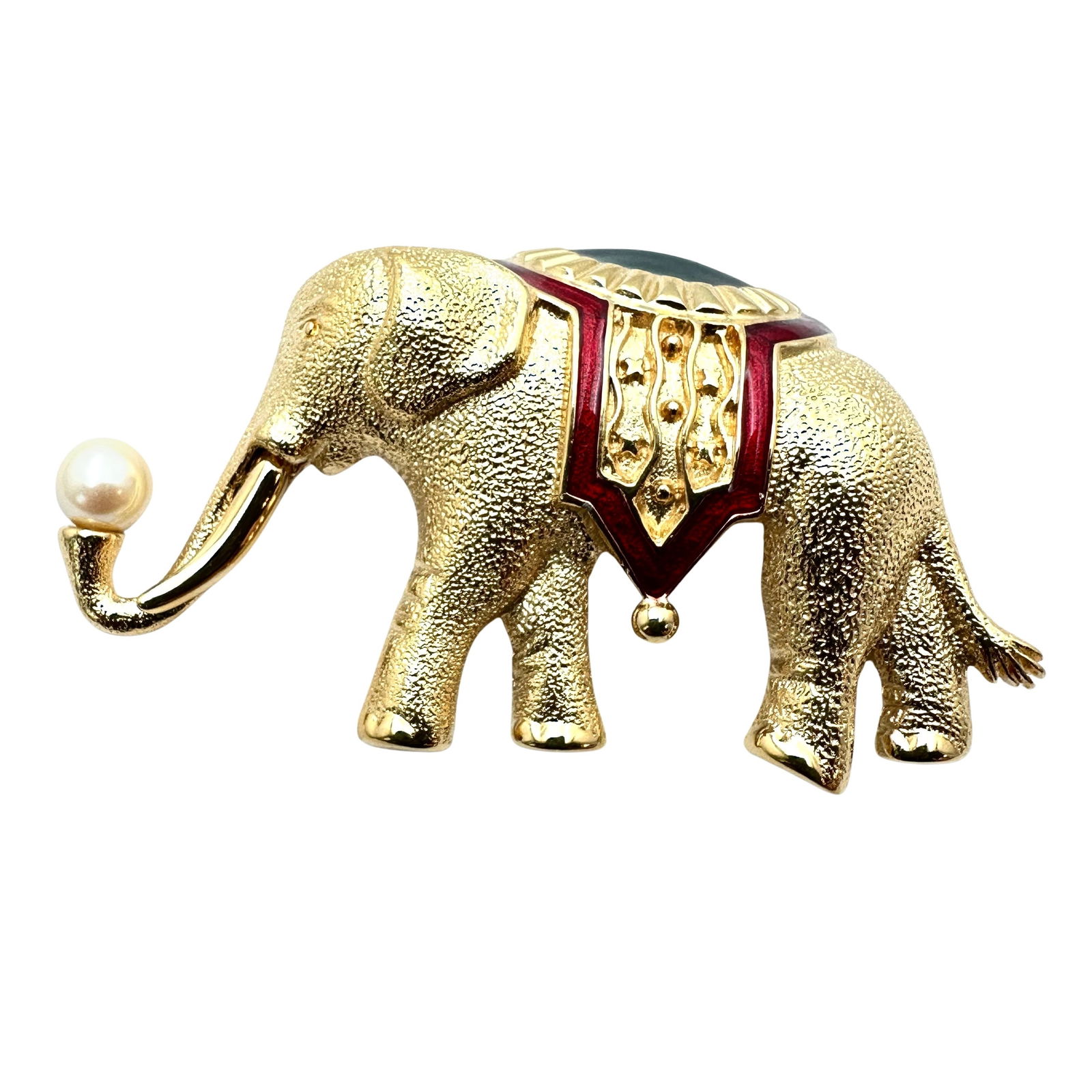 Vintage Monet Large Blue Red Enamel Gold Tone Elephant Brooch Pin 3 Inch (1 of 2)