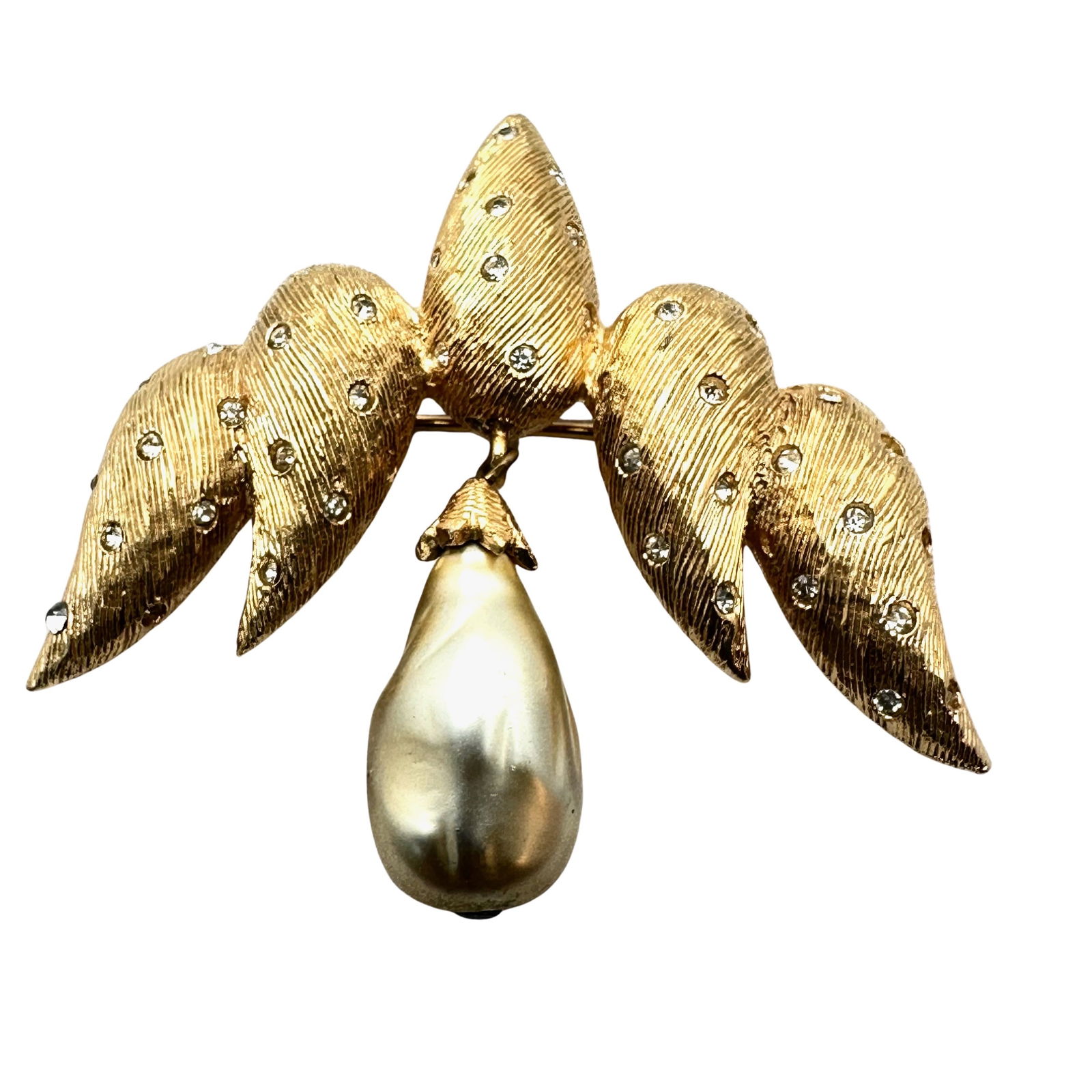 Vintage Hattie Carnegie Baroque Pearl Clear Crystal Gold Tone Brooch Pin 2.5 Inch: Vintage Hattie Carnegie Baroque Pearl Clear Crystal Gold Tone Brooch Pin 2.5 Inch