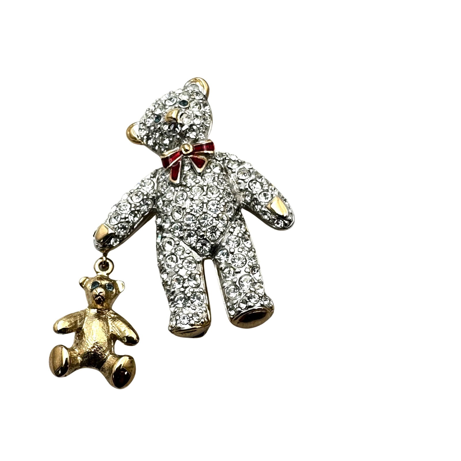 Vintage Carolee Crystal Enamel Teddy Bear Gold Tone Brooch Pin 1.75 Inch (1 of 2)