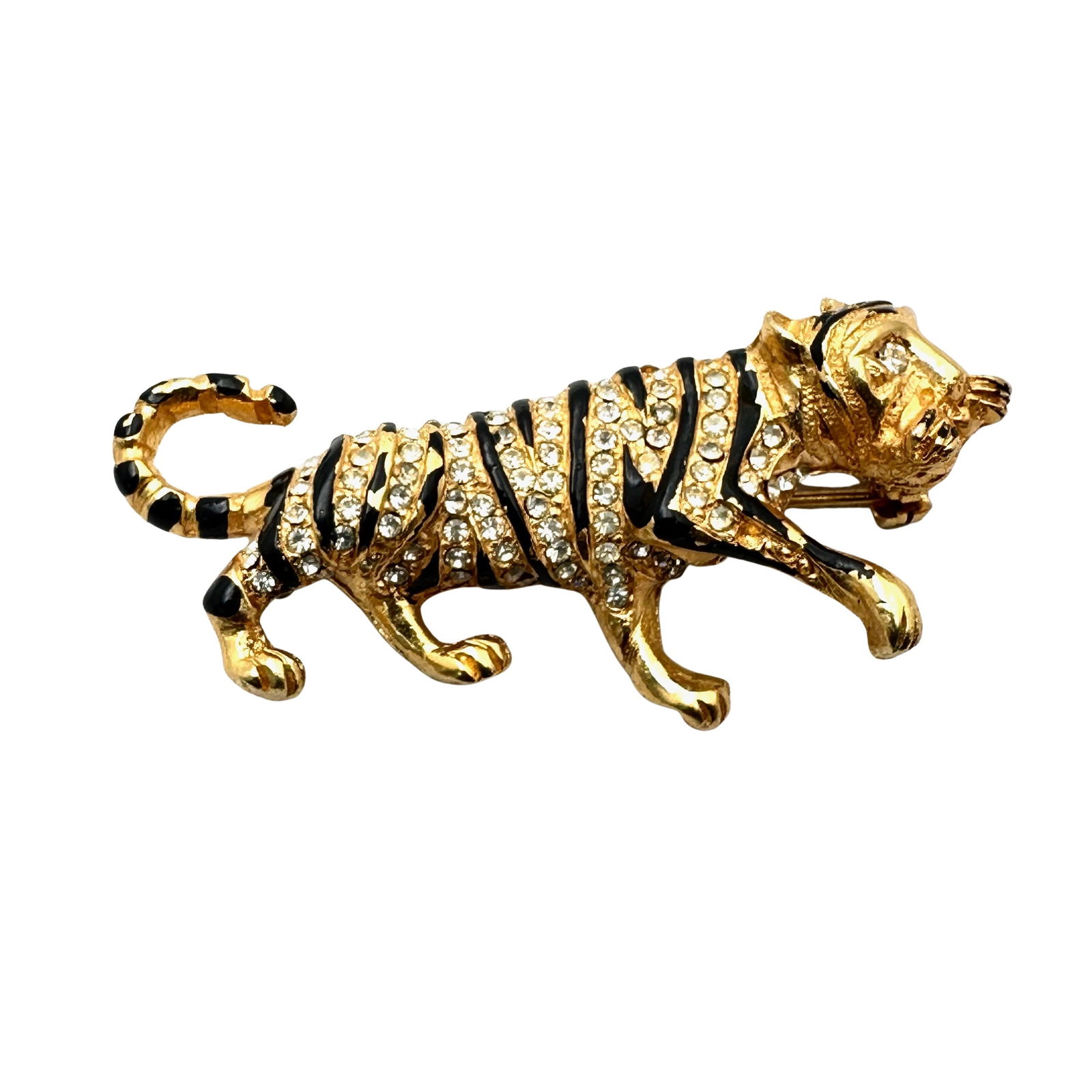 Vintage Hattie Carnegie Enamel Clear Rhinestone Gold Tone Tiger Lion Brooch Pin 2.25 Inch (1 of 2)