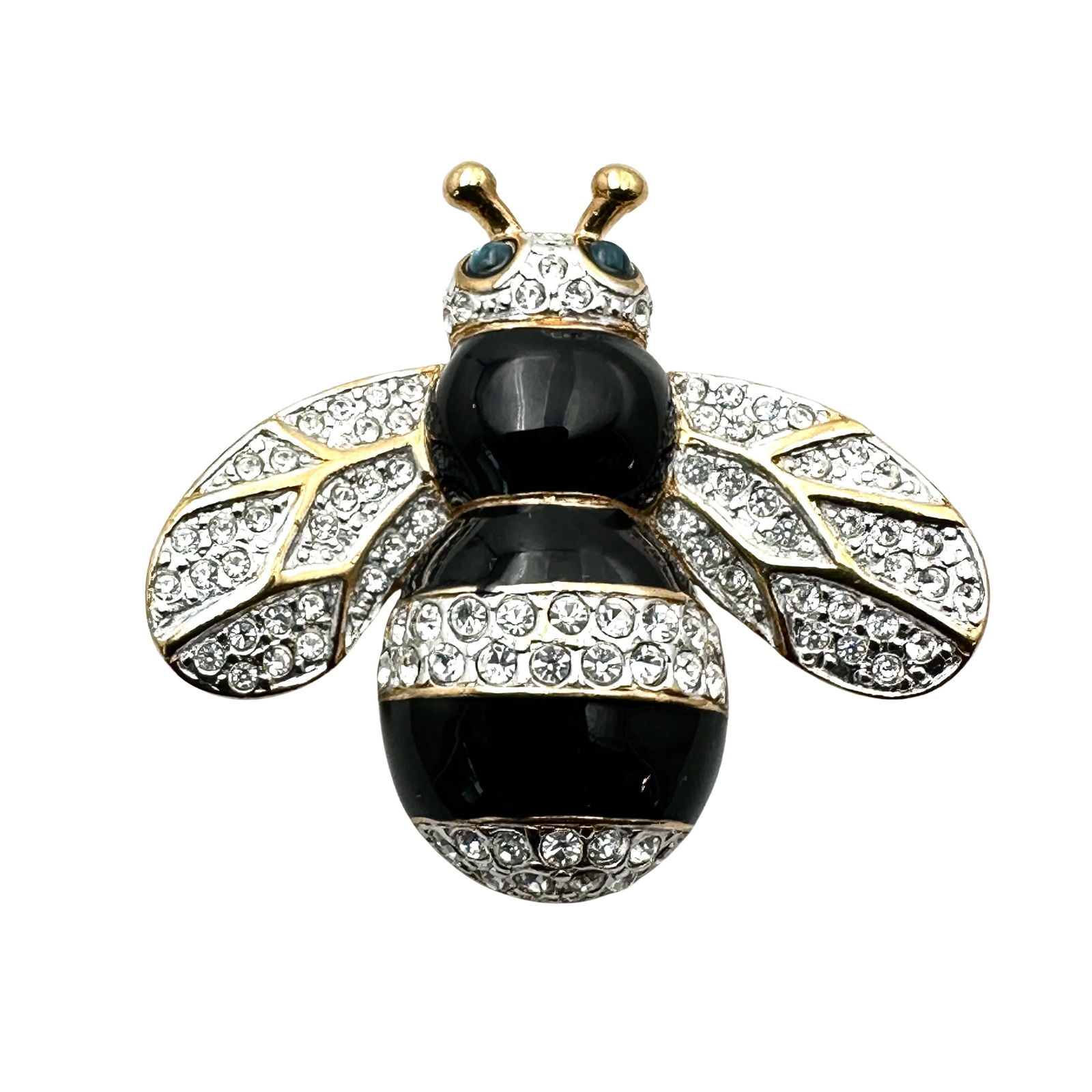 Vintage Carolee Crystal Black Enamel Bumble Bee Gold Tone Brooch Pin 1.5 Inch (1 of 2)