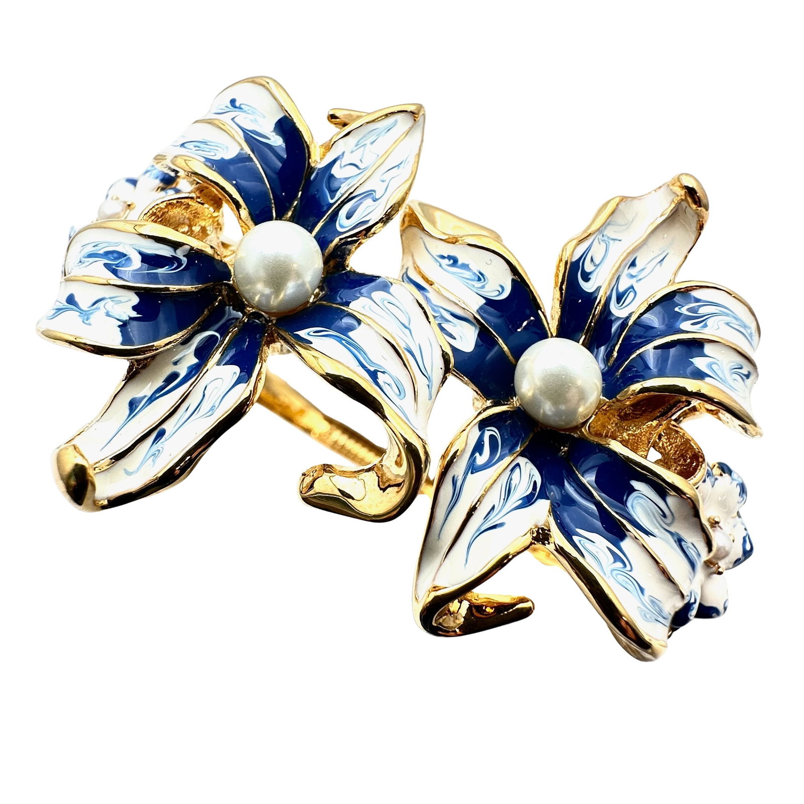 Vintage KJL Kenneth Jay Lane Blue White Enamel Flower Gold Tone Bracelet 7 Inch (1 of 2)
