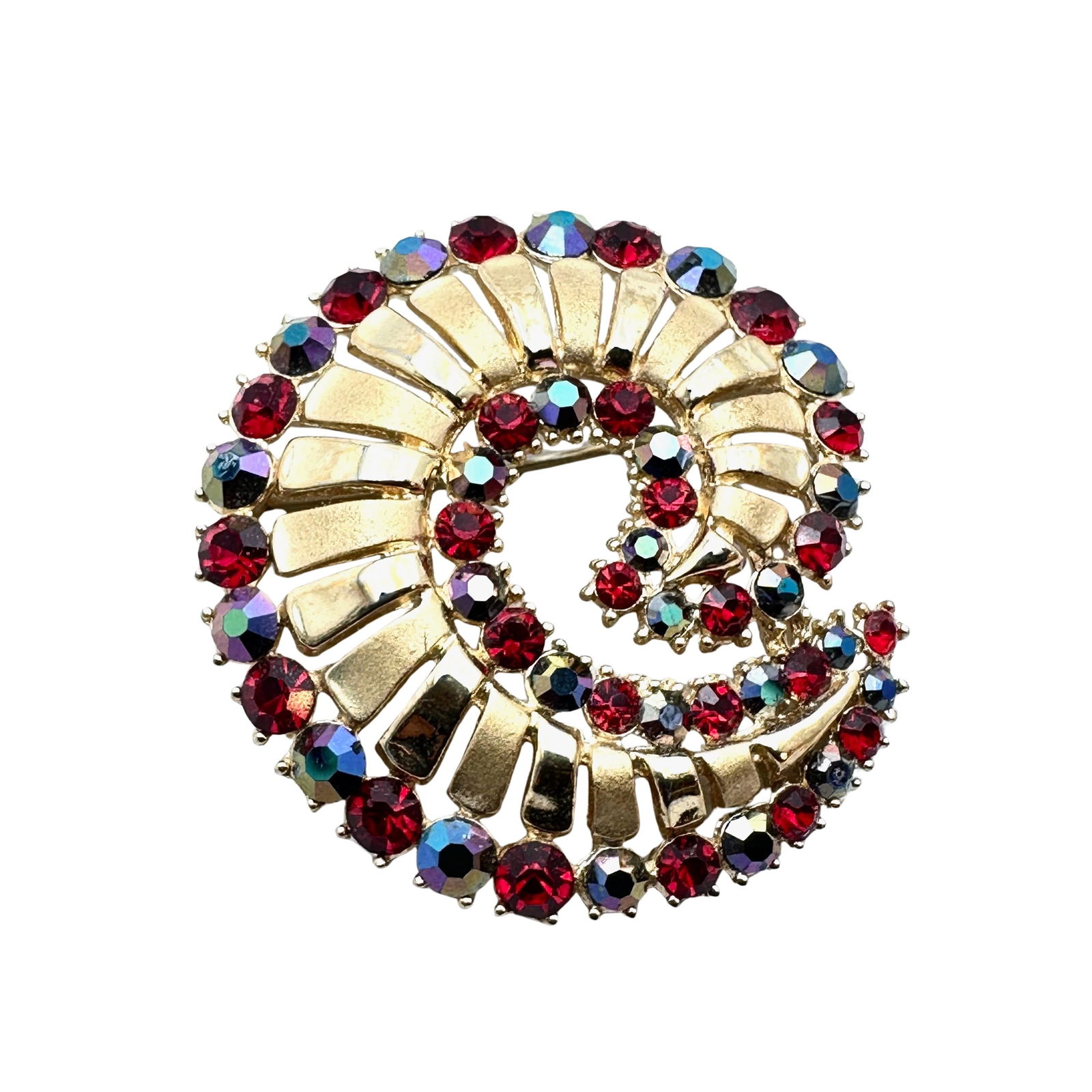 Vintage Trifari Red Blue Glass Rhinestone Gold Tone Brooch Pin 2 Inch: Vintage Trifari Red Blue Glass Rhinestone Gold Tone Brooch Pin 2 Inch