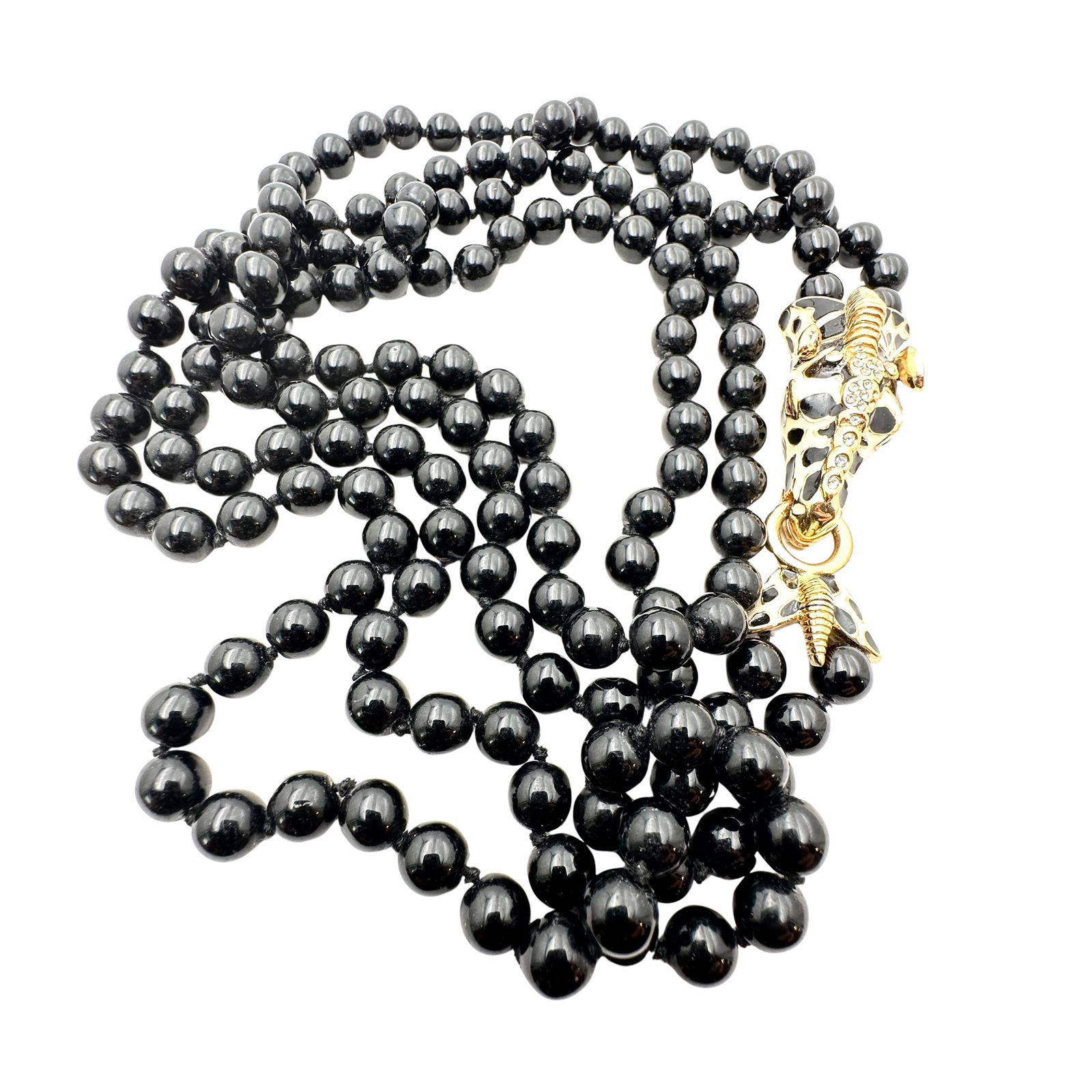 Vintage Ciner Enamel Giraffe Station Necklace Black Glass Beads 32 Inch Gold Tone Rhinestones: Vintage Ciner Enamel Giraffe Station Necklace Black Glass Beads 32 Inch Gold Tone Rhinestones