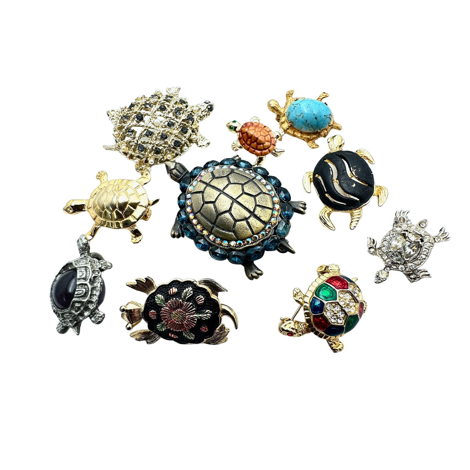 Vintage Jewelry Group Figural Turtle Brooches Gold and Silver Tone (1 of 2)