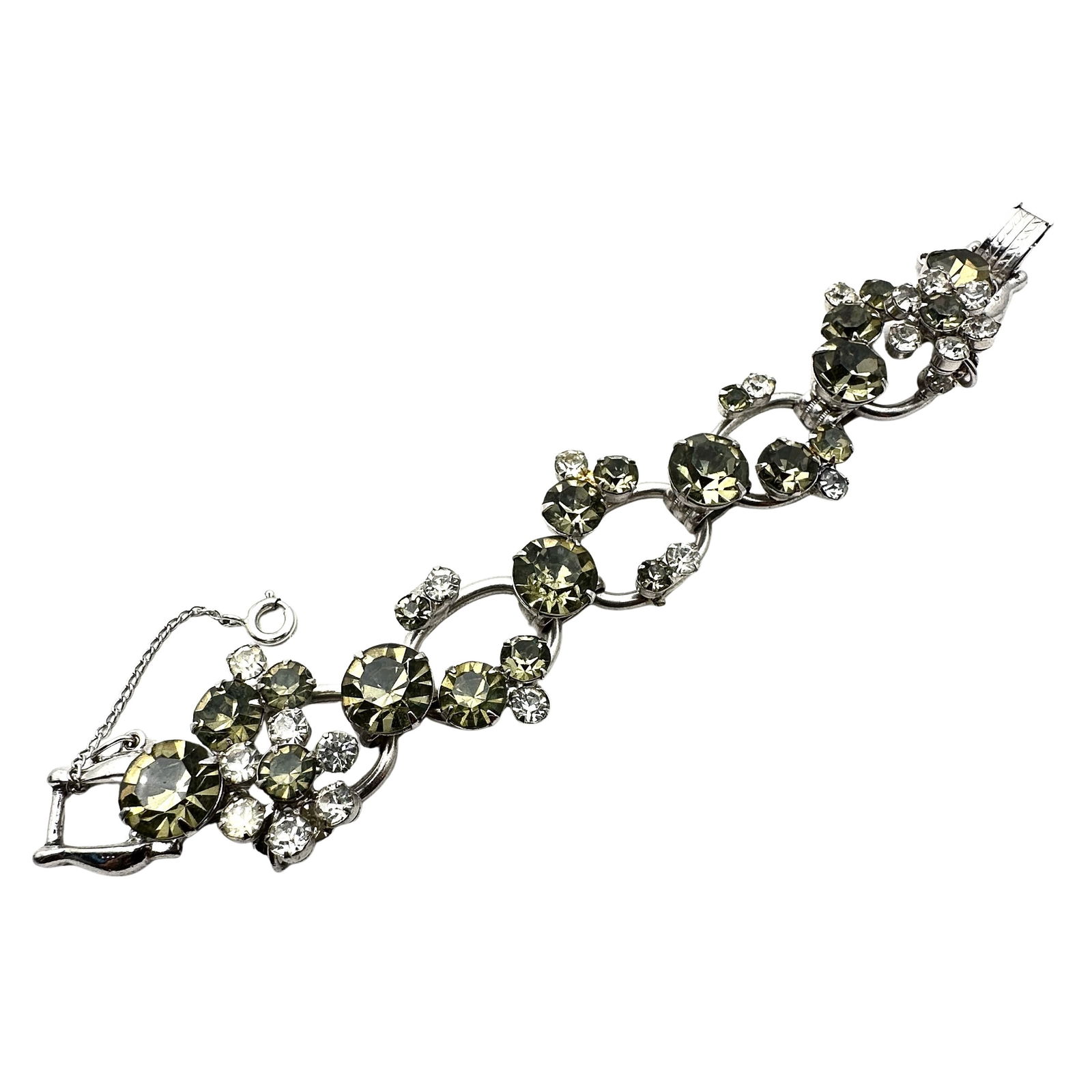 Vintage Juliana Grey And Clear Glass Rhinestone Silver Tone Five Link Bracelet 7 Inch (1 of 2)