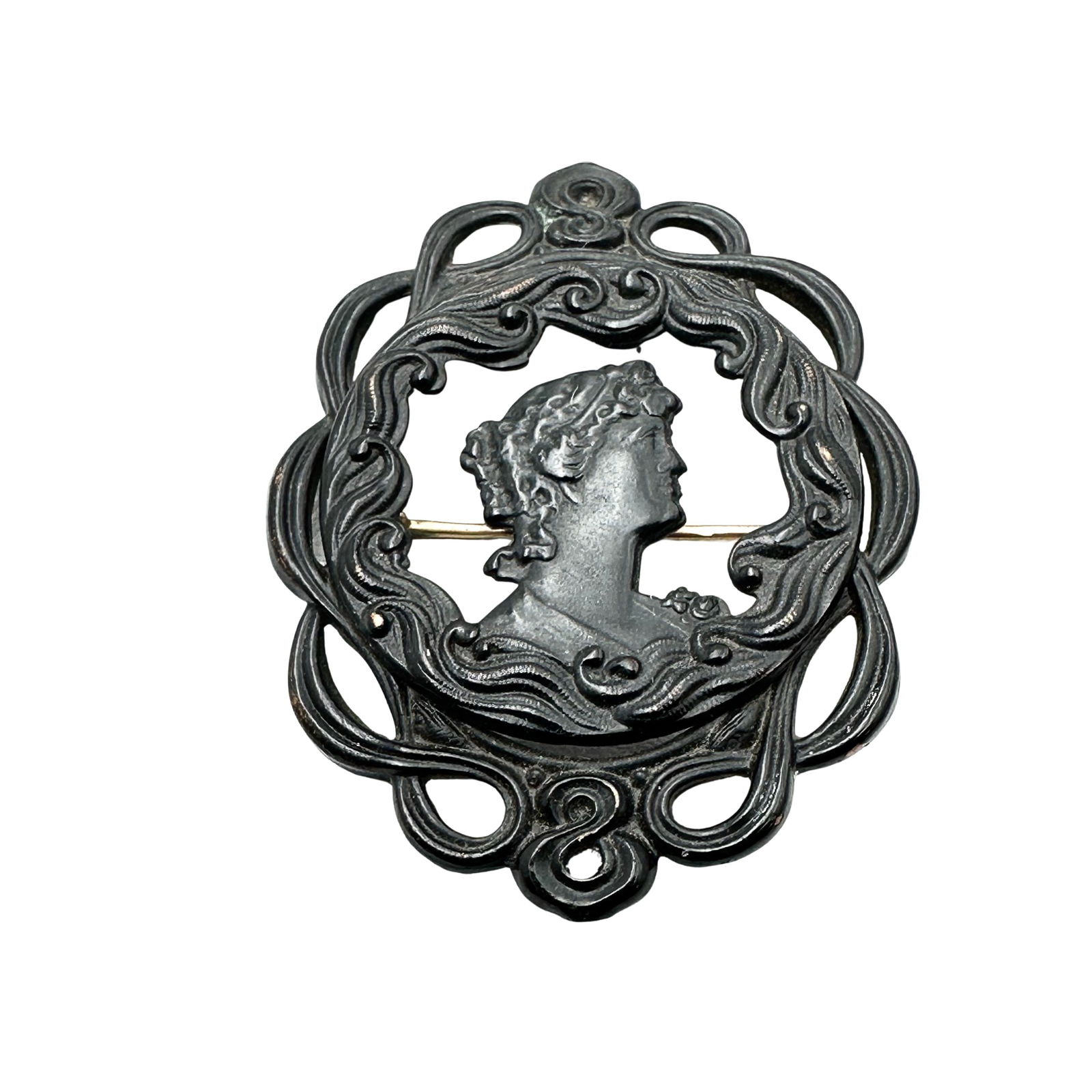 Antique Black Mourning Brooch Older C Clasp 2 Inch (1 of 2)